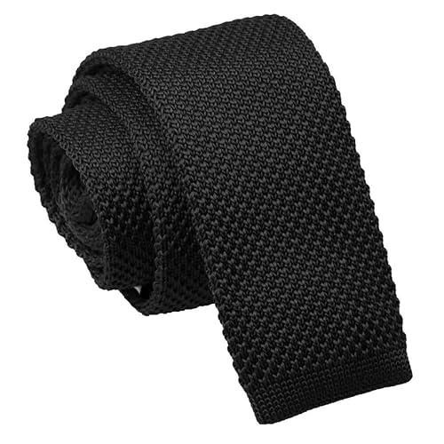 Tomsey Men's Black Knitted Funeral Tie Straight End Vintage Smart Formal Cotton Luxury Business Necktie for Groom Wedding Skinny Standard Tie