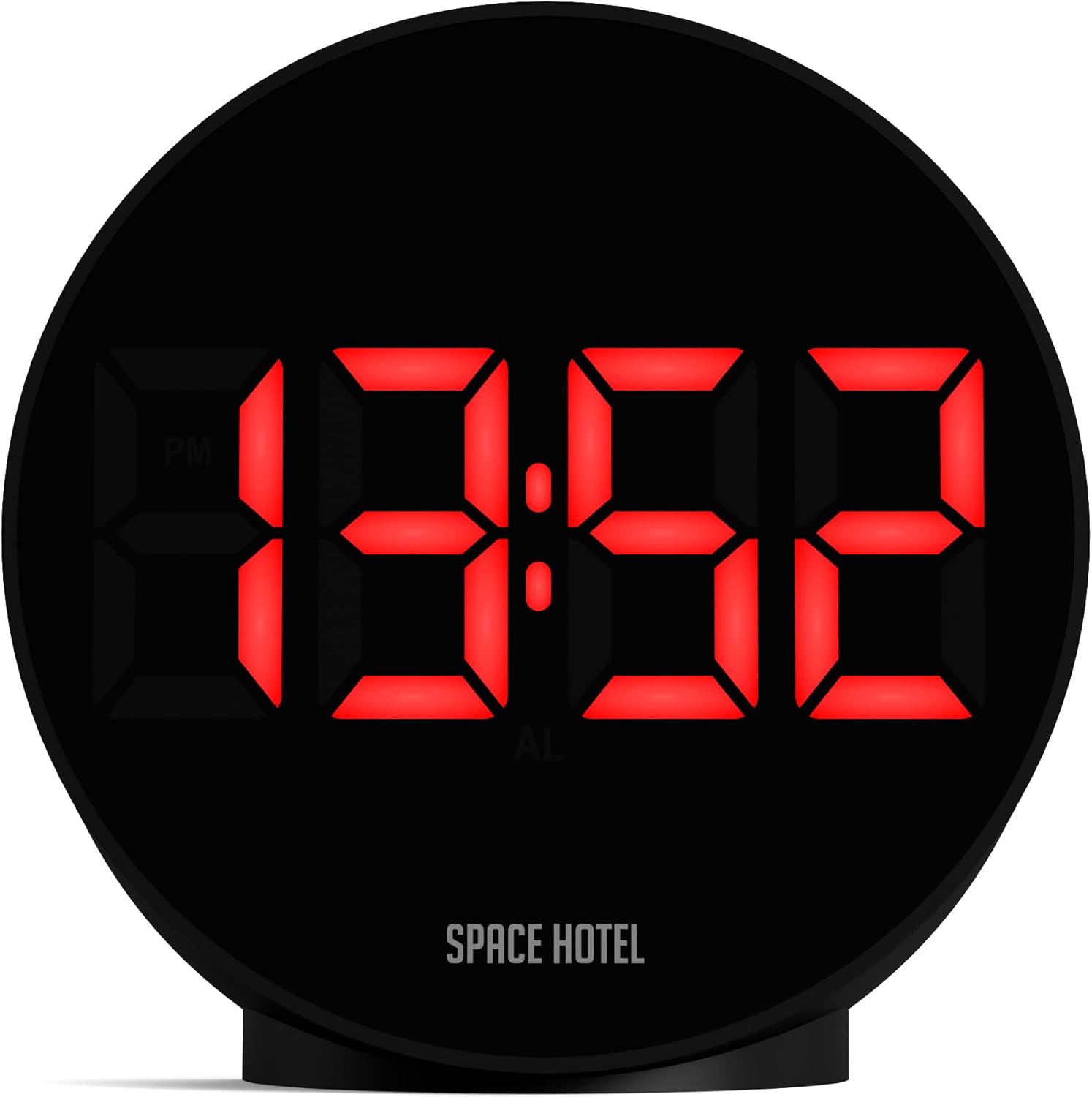 SPACE HOTEL Reloj Despertador Digital Spherotron Pantalla LED, Temperatura Ambiente, Puerto de Carga USB, atenuador de Brillo de 3 Niveles, Alimentado por USB y Respaldo de batería (Negro/Rojo)