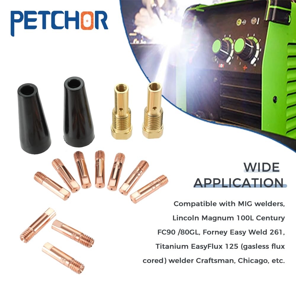 PETCHOR 14PCS Flux Core Gasless Nozzle Tips Kit K3493-1, 0.03