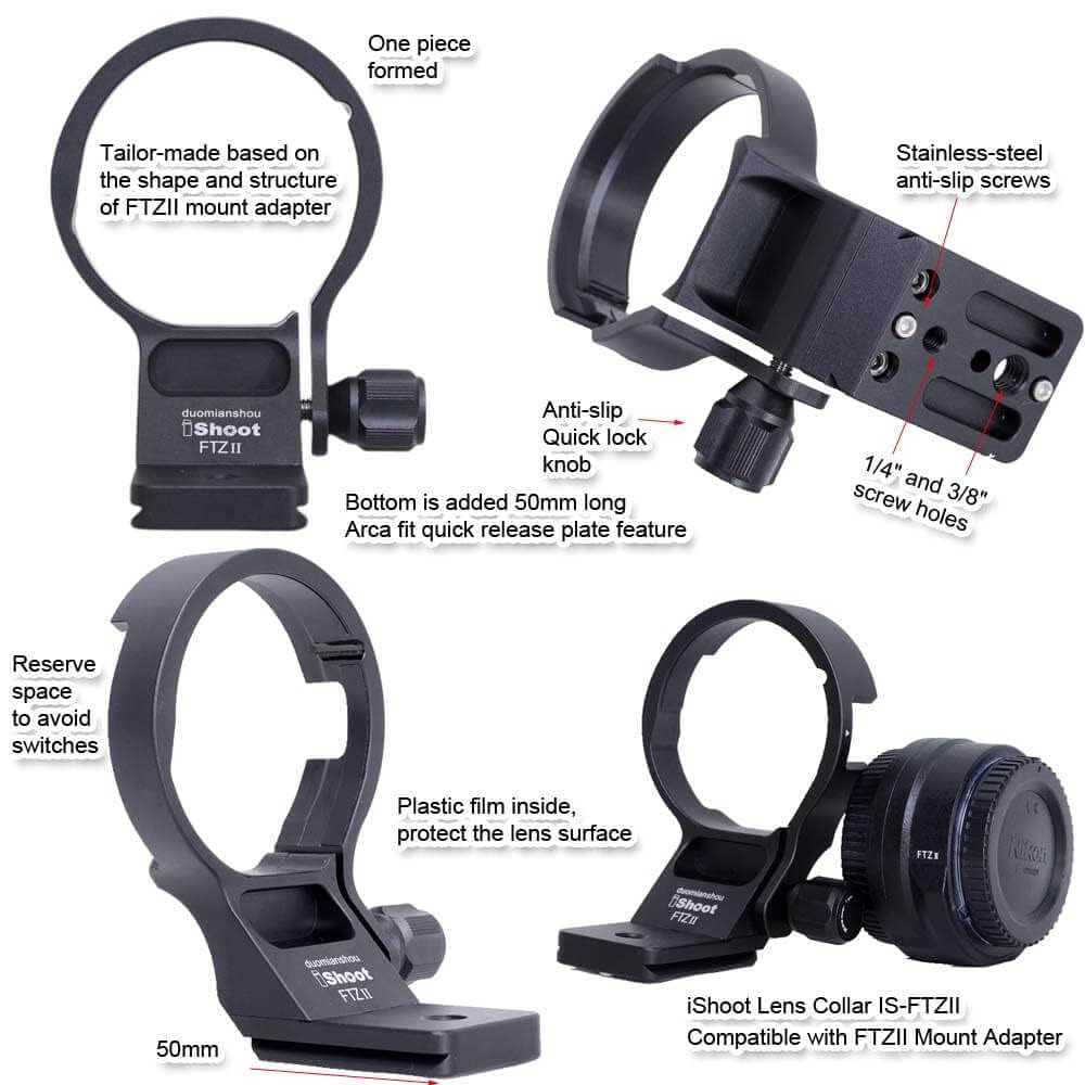 iShoot Lens Collar Tripod Mount Ring Compatible with Nikon Nikkor Z 180-600mm F5.6-6.3 VR, Lens Support Holder Bracket Bottom is Arca-Swiss Fit Quick