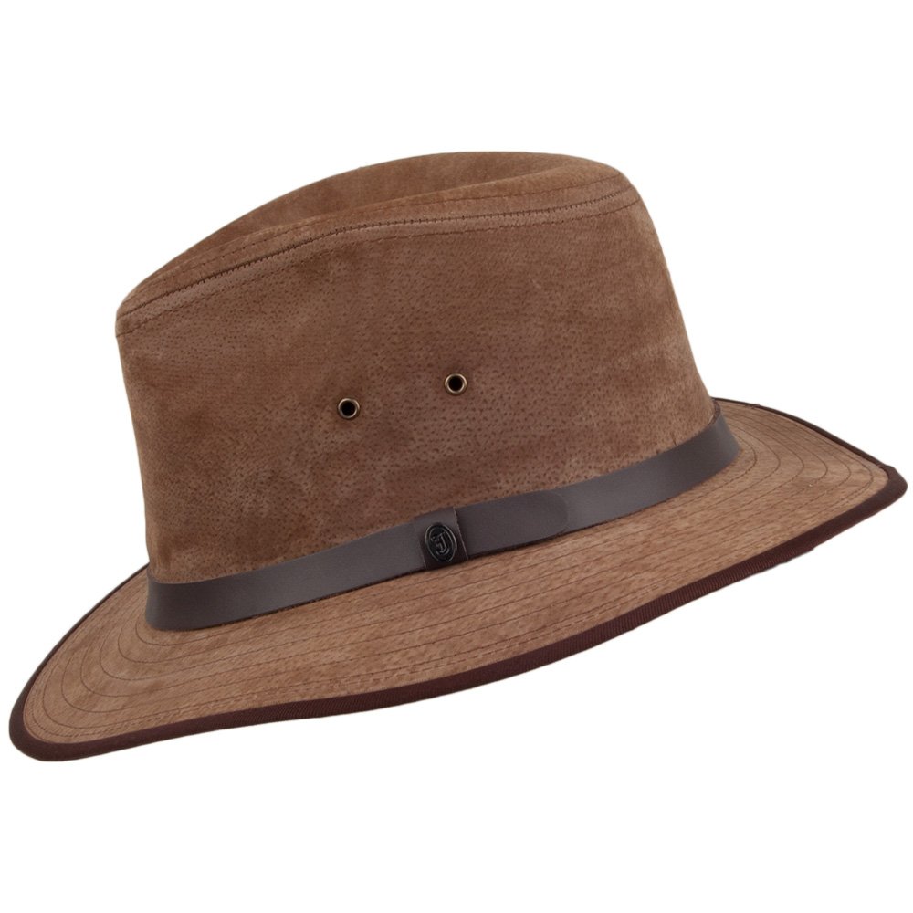 Jaxon & James Sombrero Fedora de Piel Nubuck Safari - Castaño