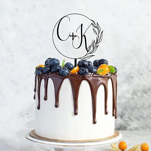 Miniatura 4 de Decoración acrílica personalizada para tarta de boda, monograma, iniciales de novio, nombres grabados, decoración negra para tartas de boda,