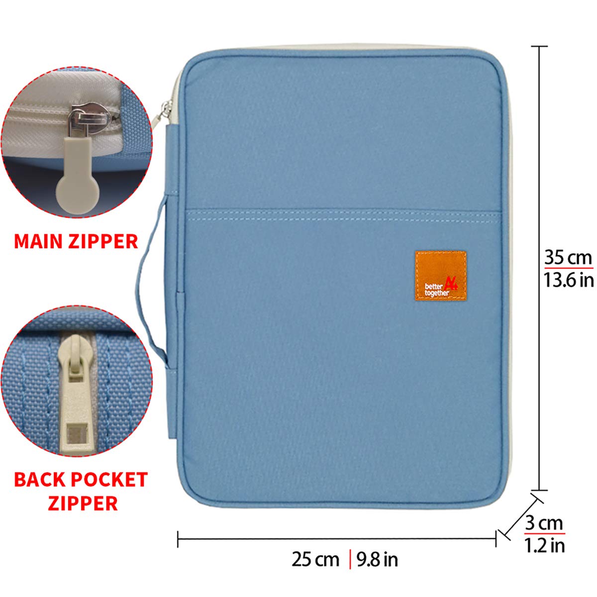 Bolsa organizadora portátil de documentos A4, impermeable, con cremallera, para viajes, oficina, negocios, vacaciones, reuniones, entrevistas (azul claro)