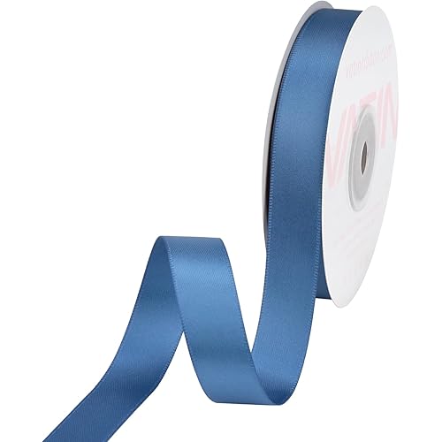 VATIN Double Face Deep Dusty Blue Satin Ribbon 5/8" Continuous 25 Yards,Dusty Blue Polyester Fabric Ribbon use for Bows Bouquet, Gift Wrapping, Floral Arrangement Wedding Decoration