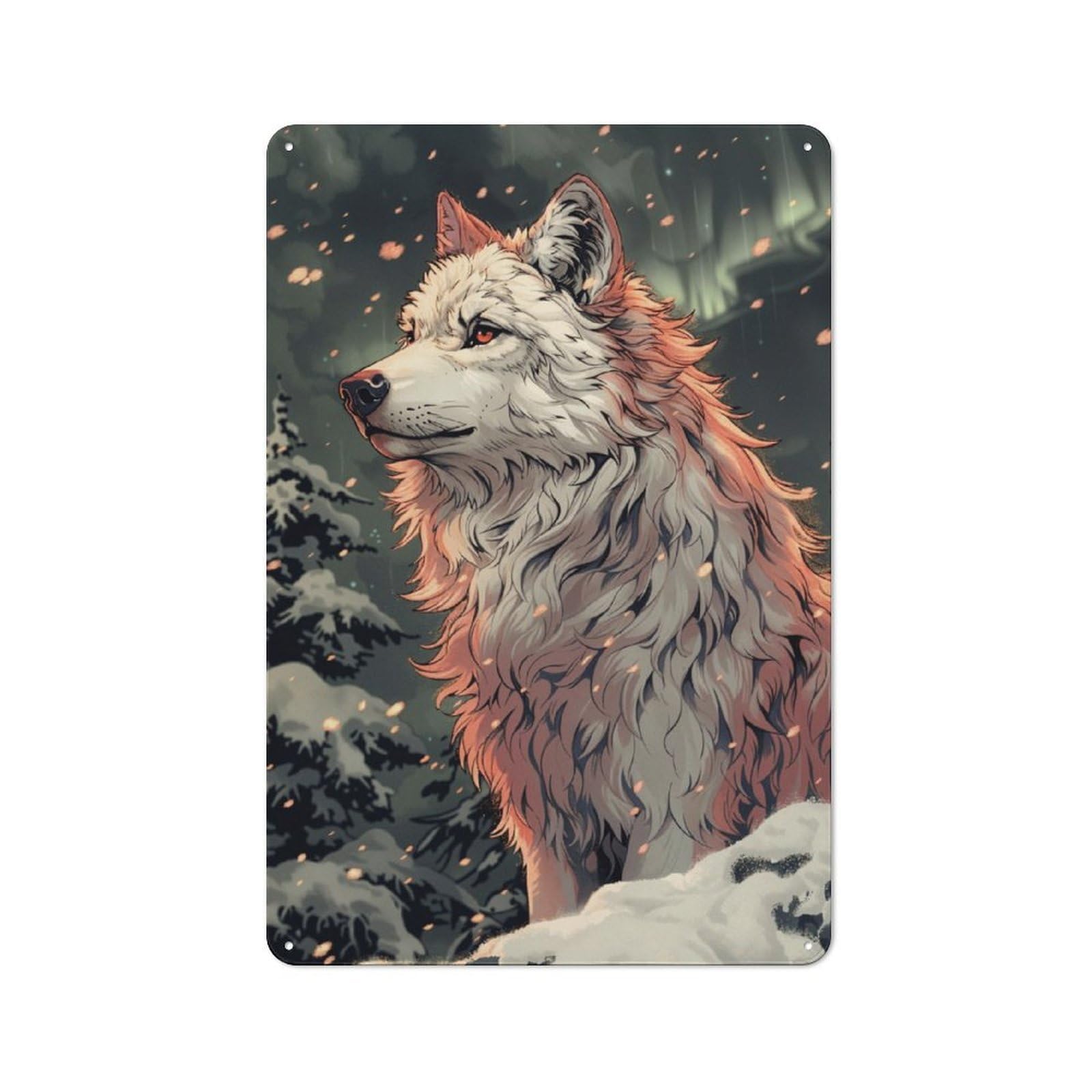 Junmoney White Wolf In Snowy Forest Retro Printed Metal Sign 30X20cm For Living Room Wall, Wall Decor For People Reorganising Living Room