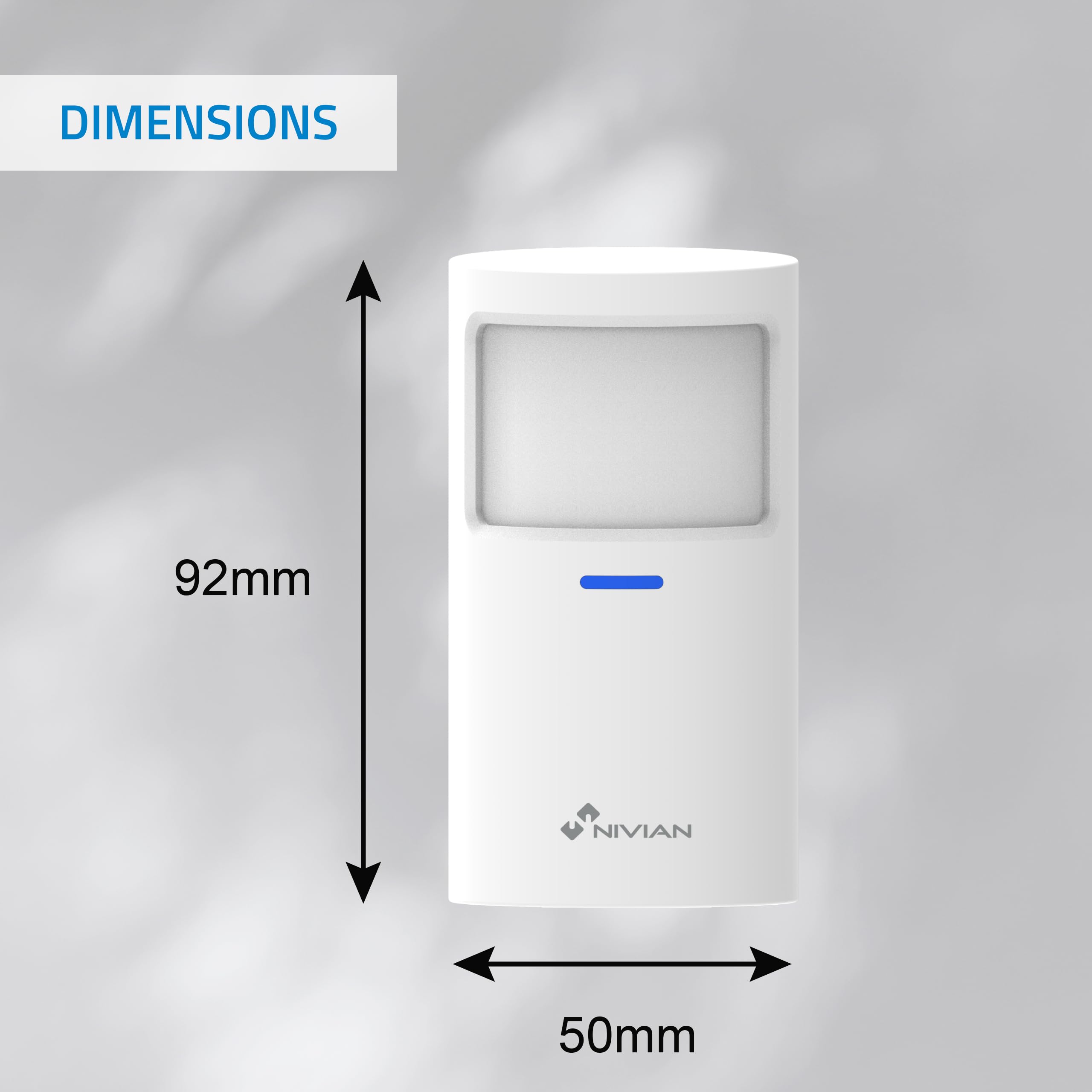 Nivian NVS-INDOORPIR - Detector de Presencia Inalámbrico Interior PIR 433 MHz, Alcance 100 m, Ángulo 110°, Instalación sin Cables, Indicador LED