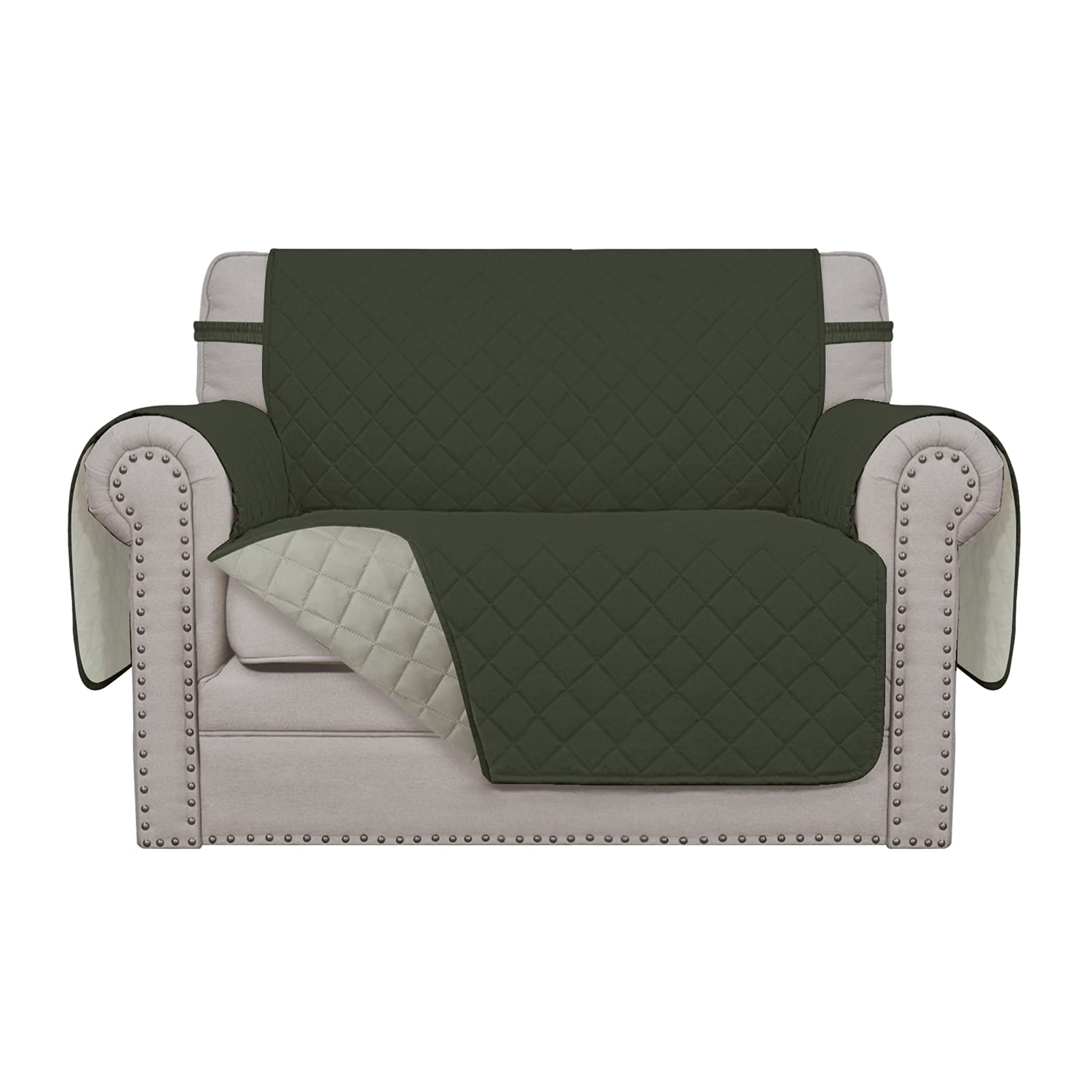 Easy-Going Oversized Chair Sofa Slipcover Reversible Sofa Cover Water Resistant Couch Cover Furniture Protector Cover with Elastic Straps for Pets Kids Dog Cat(Oversized Chair, Army Green/Beige)