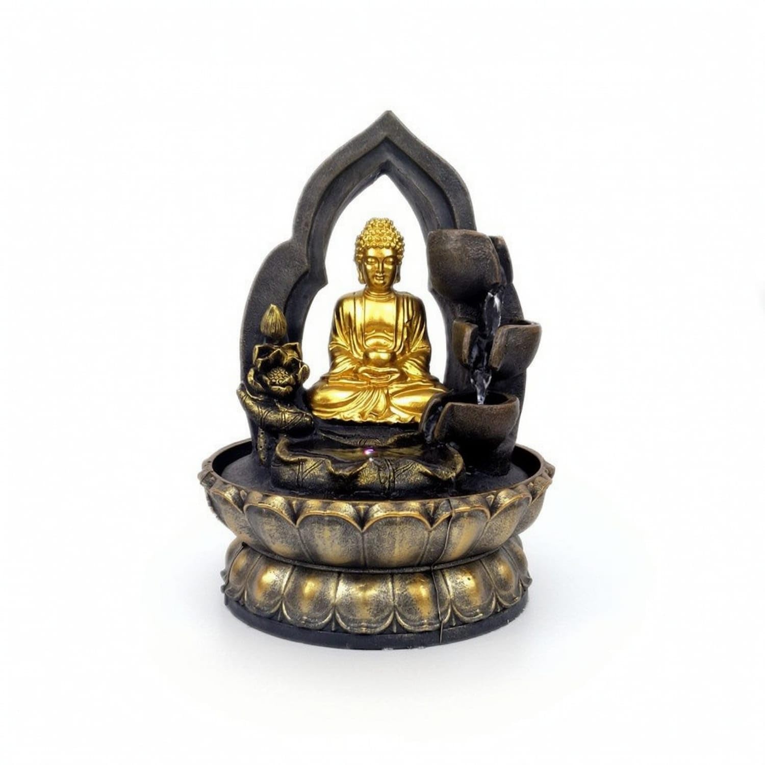 Stone-Like Tabletop Water Fountain Small Sitting Buddha Fountain Zen-Style Ornament Meditative for Desk, Living Room, UK-image-12