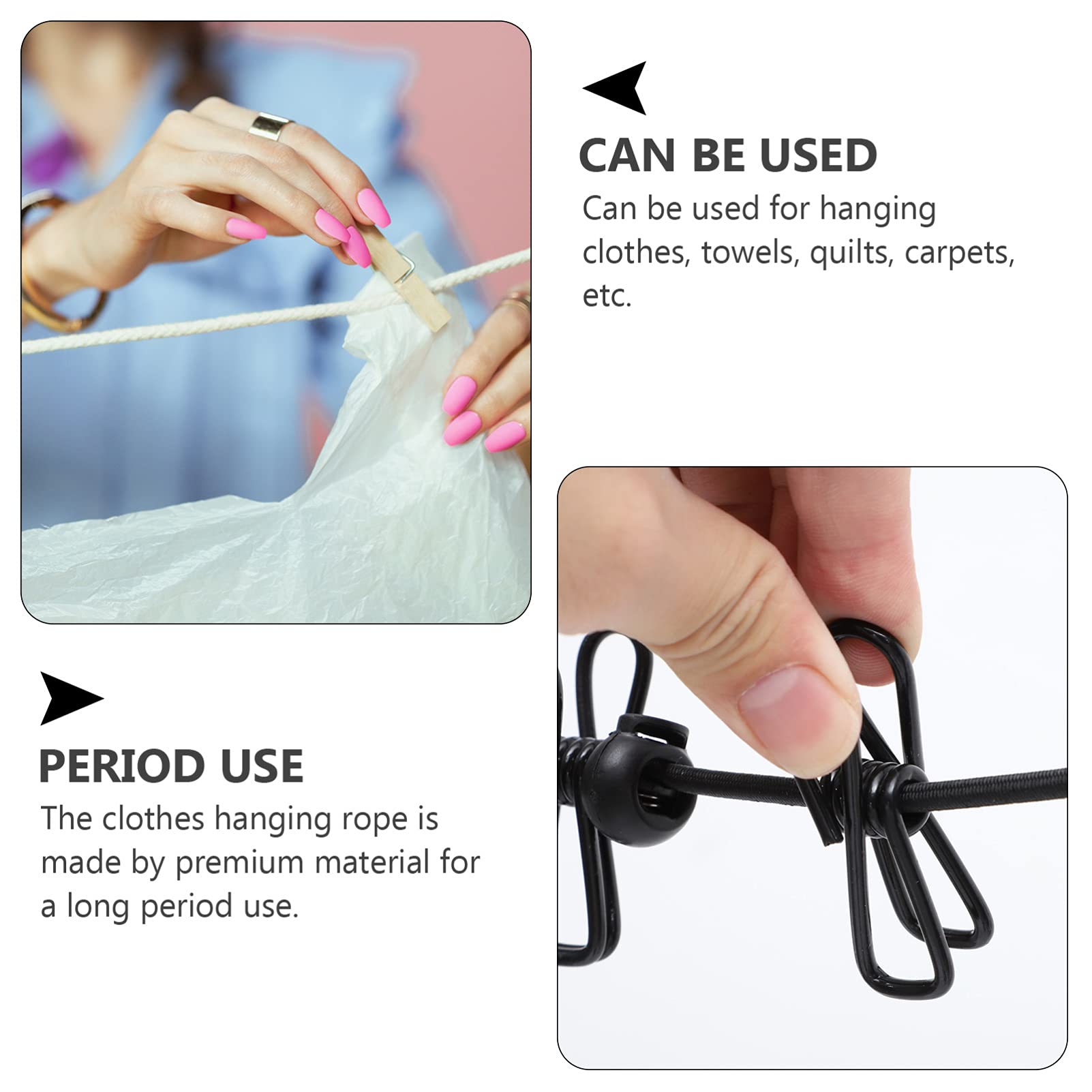 Zerodeko 4 Set Di Corde Per Asciugare I Vestiti Da Esterno Più Resistenti Con Clip Antivento Nere Per Viaggi Campeggio Casa E Giardino 2 Pezzi * 4
