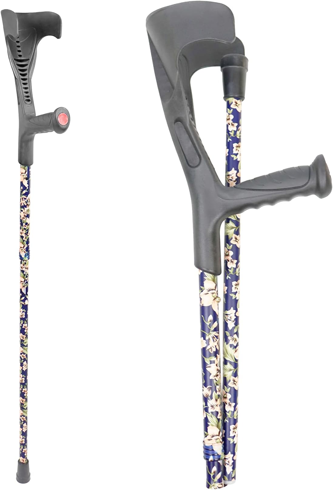 PEPE Mobility Folding Crutches for Adults (x1 Unit), Open Cuff, Adjustable Height, Aluminium, Orthopaedic, Flowers, Elbow Crutches Women and Men
