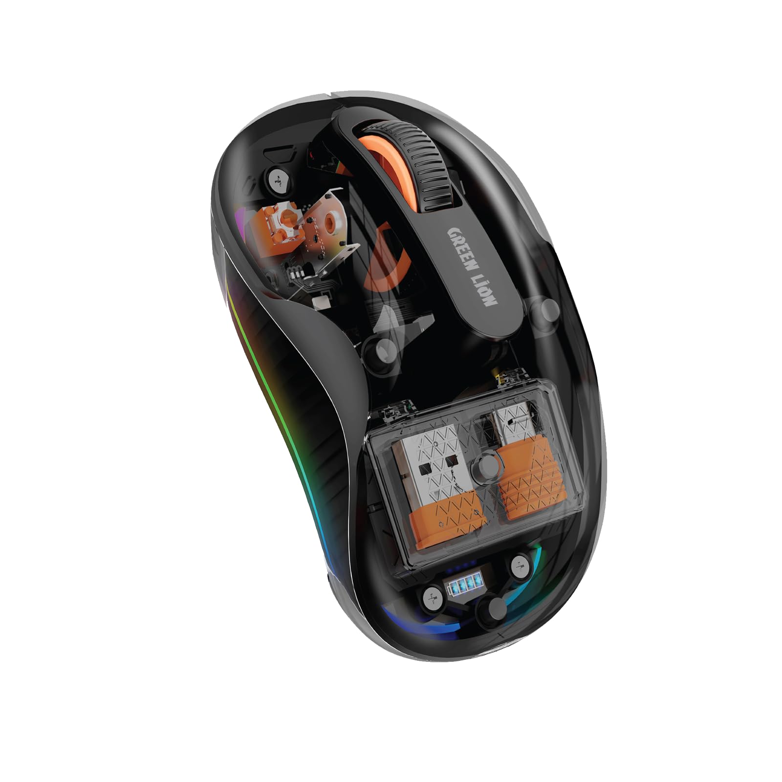 Green Lion Wireless Bluetooth Mouse, Transparent Tri-Modes Mouse, 2.4GHz USB-A & Type-C, Adjustable DPI 800-2400, 10M Range, Portable Coreless mouse Compatible with PC, Mac, Laptop (Black)