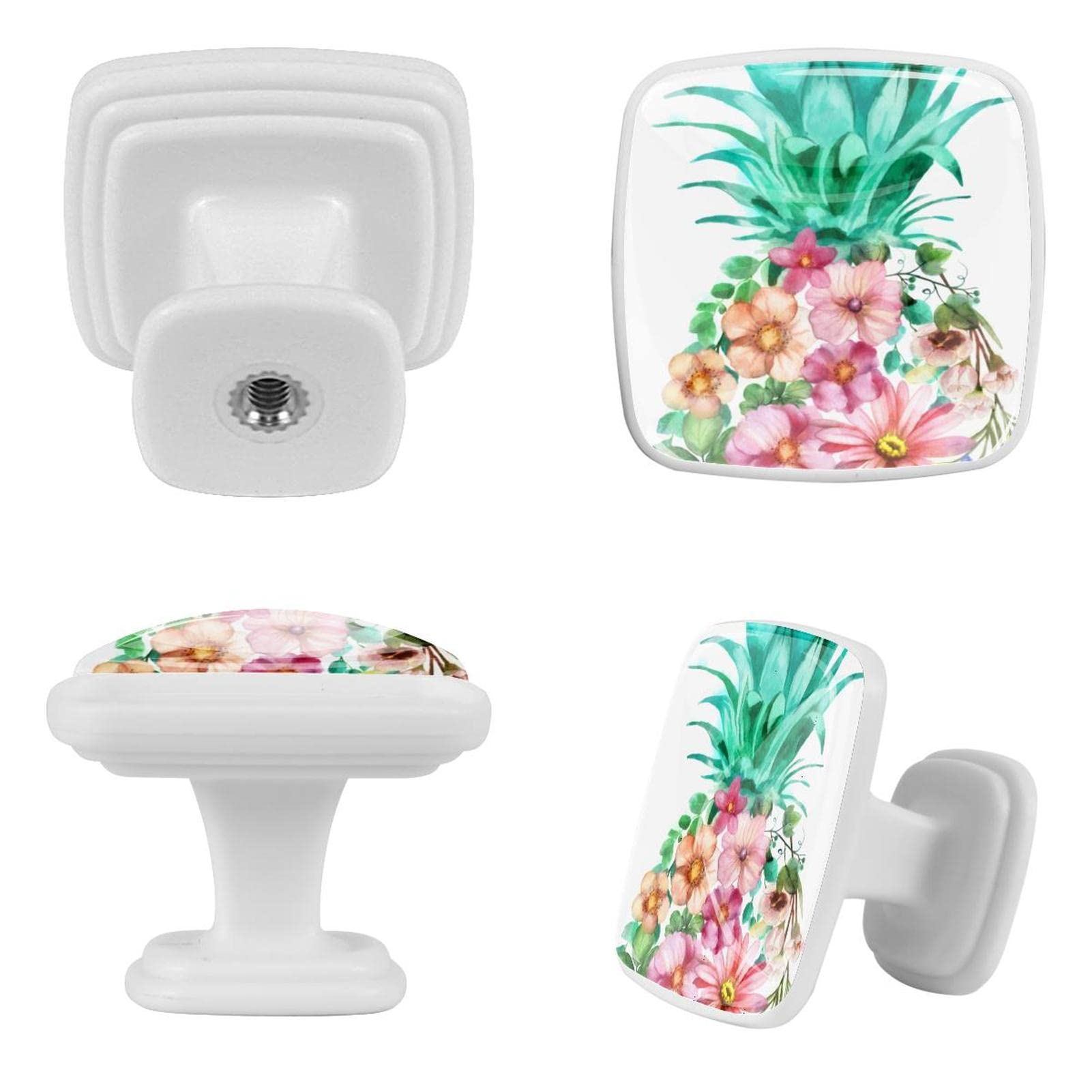 TBOUOBT 12er-Pack Küchenschrankknöpfe, Schubladenknöpfe, Kommodenknöpfe, Schubladengriffe, Kommodenschubladen, Griffknöpfe,Tropische Frucht Ananas hawaiische Blume