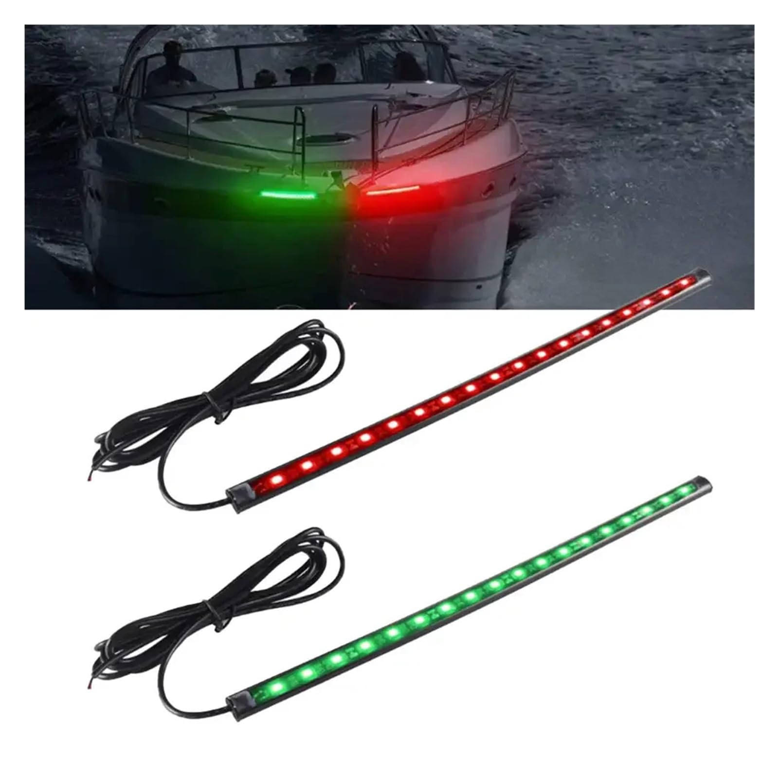 luz led barco 2 tiras LED de luces de navegación marina de 30 cm y 12 V, impermeables, rojas y verdes