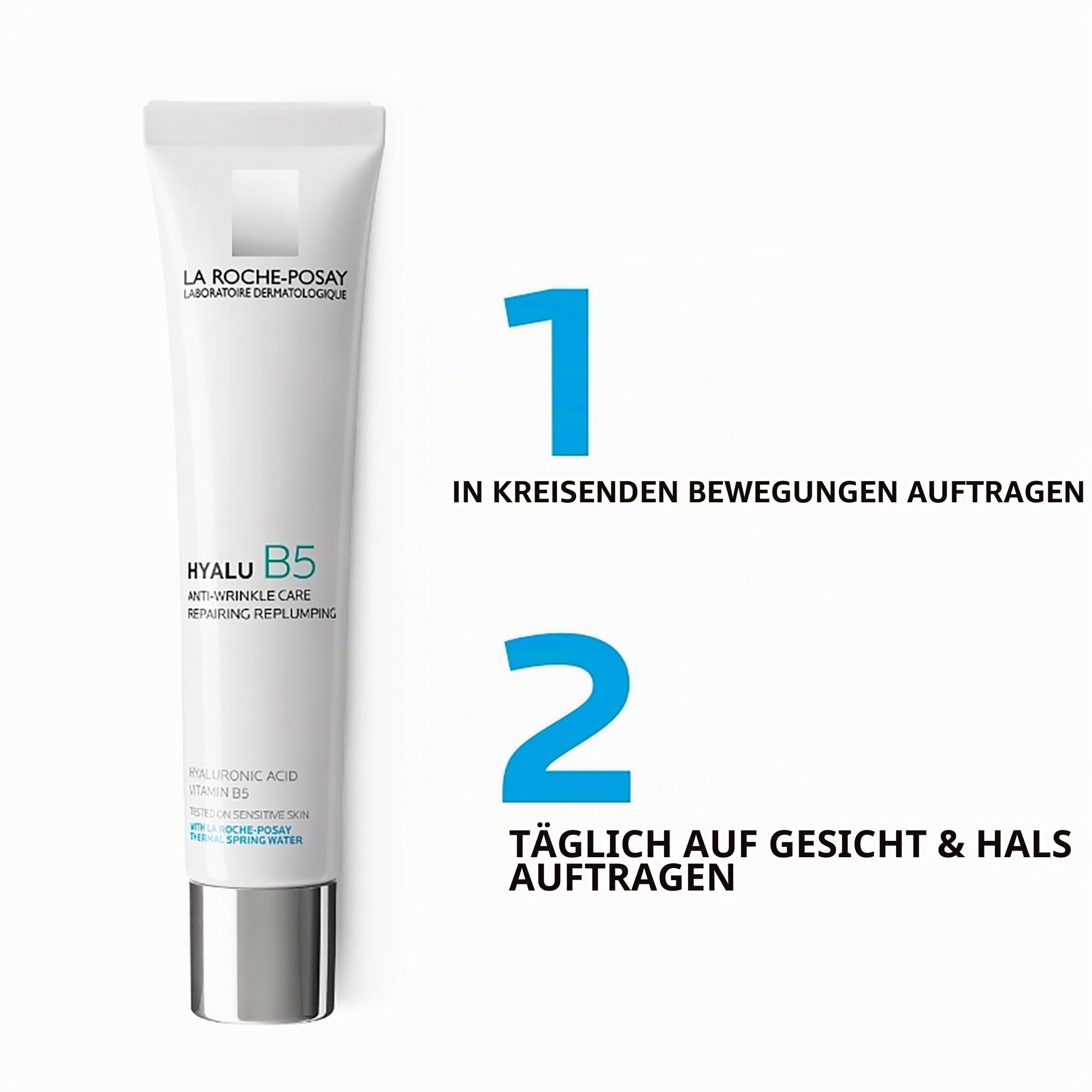 La Roche Posay Anti-Aging-Creme, Für empfindliche Haut, Regenerierend und aufpolsternd, Mit kurz- und langkettigem Hyaluron und Vitamin B5, Hyalu B5 Pflege, 40 ml