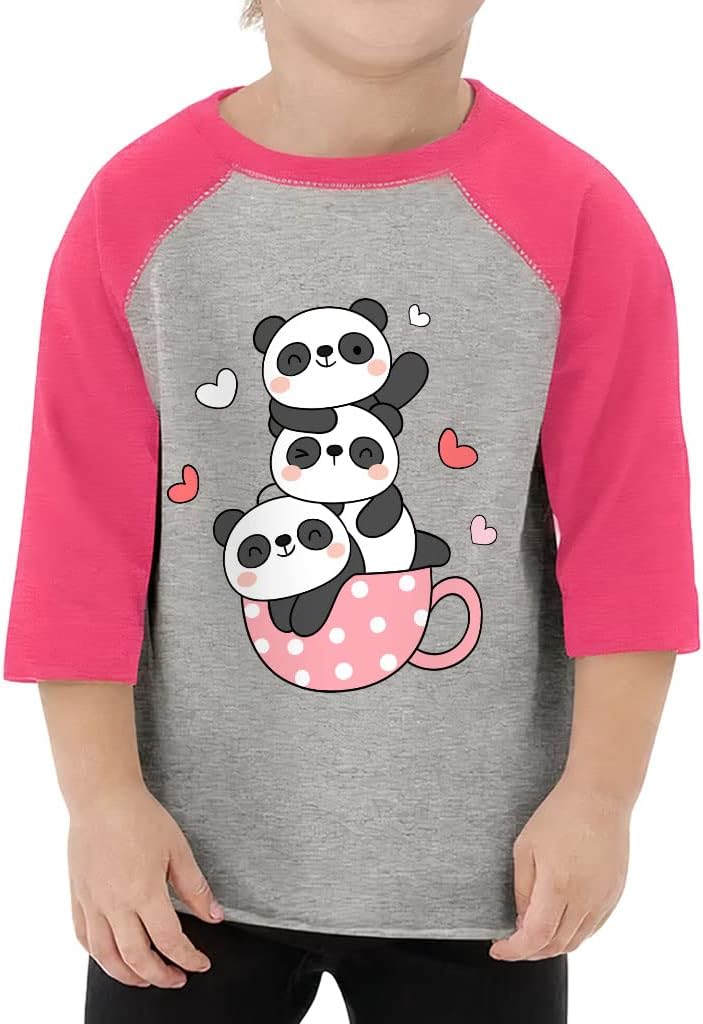Panda Design Toddler Baseball T-Shirt - Cartoon 3/4 Sleeve T-Shirt - Kawaii Kids' Baseball Tee