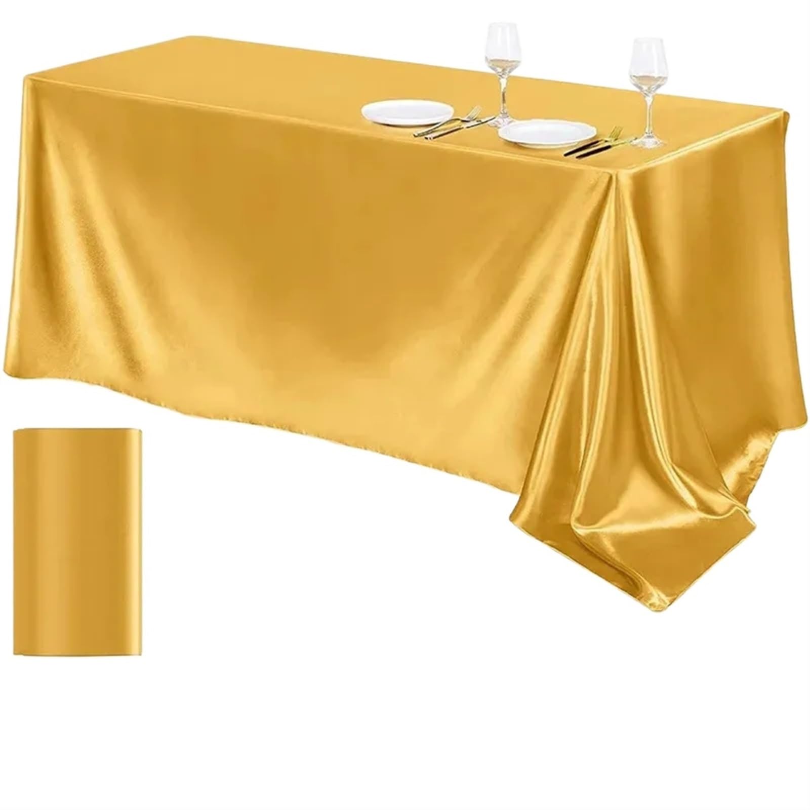 Elegant White Gold Satin Rectangular Tablecloth, Smooth ...
