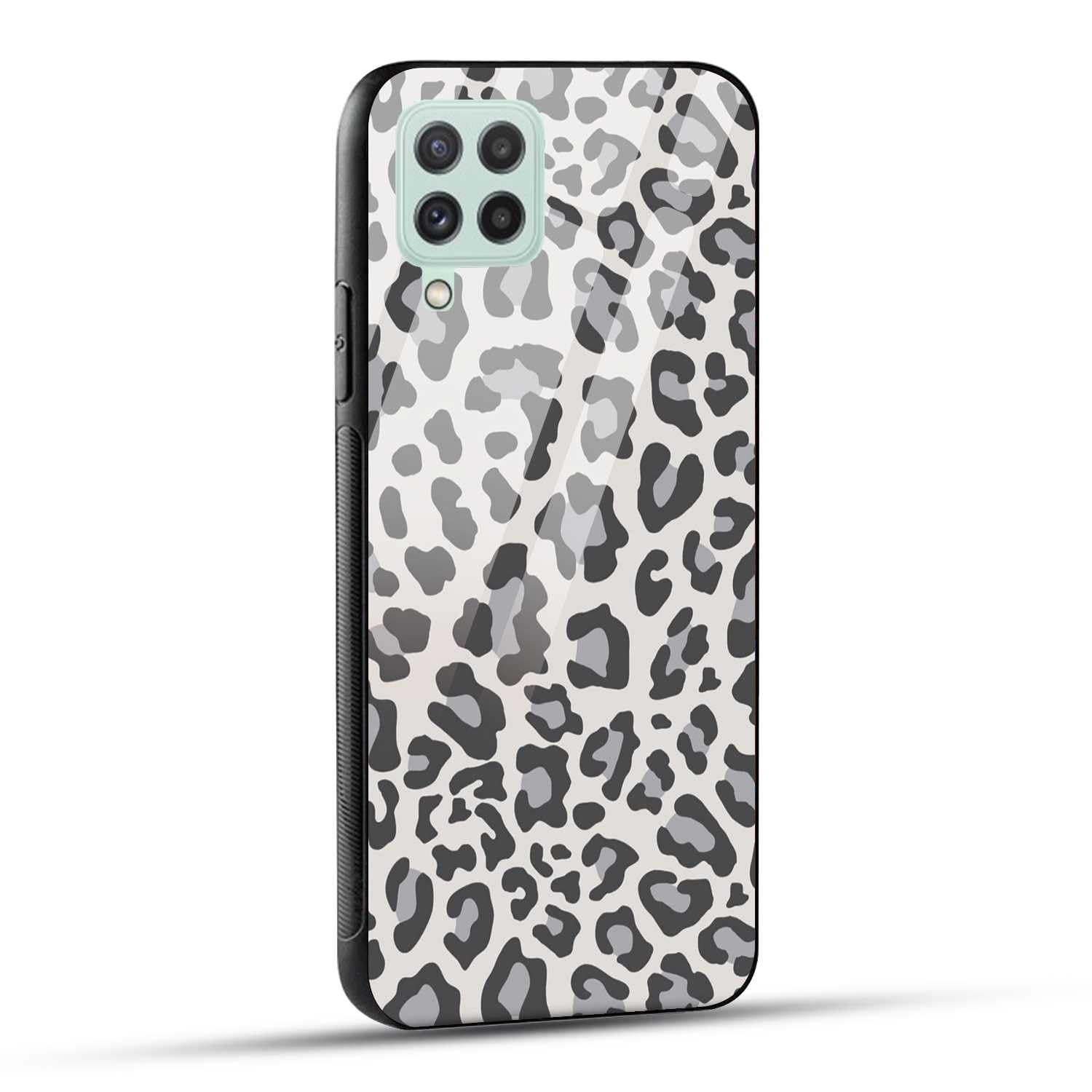 NDCOM for Samsung Galaxy A22 4G Back Cover Gray and White Leopard Print Printed Glass Case-image-1