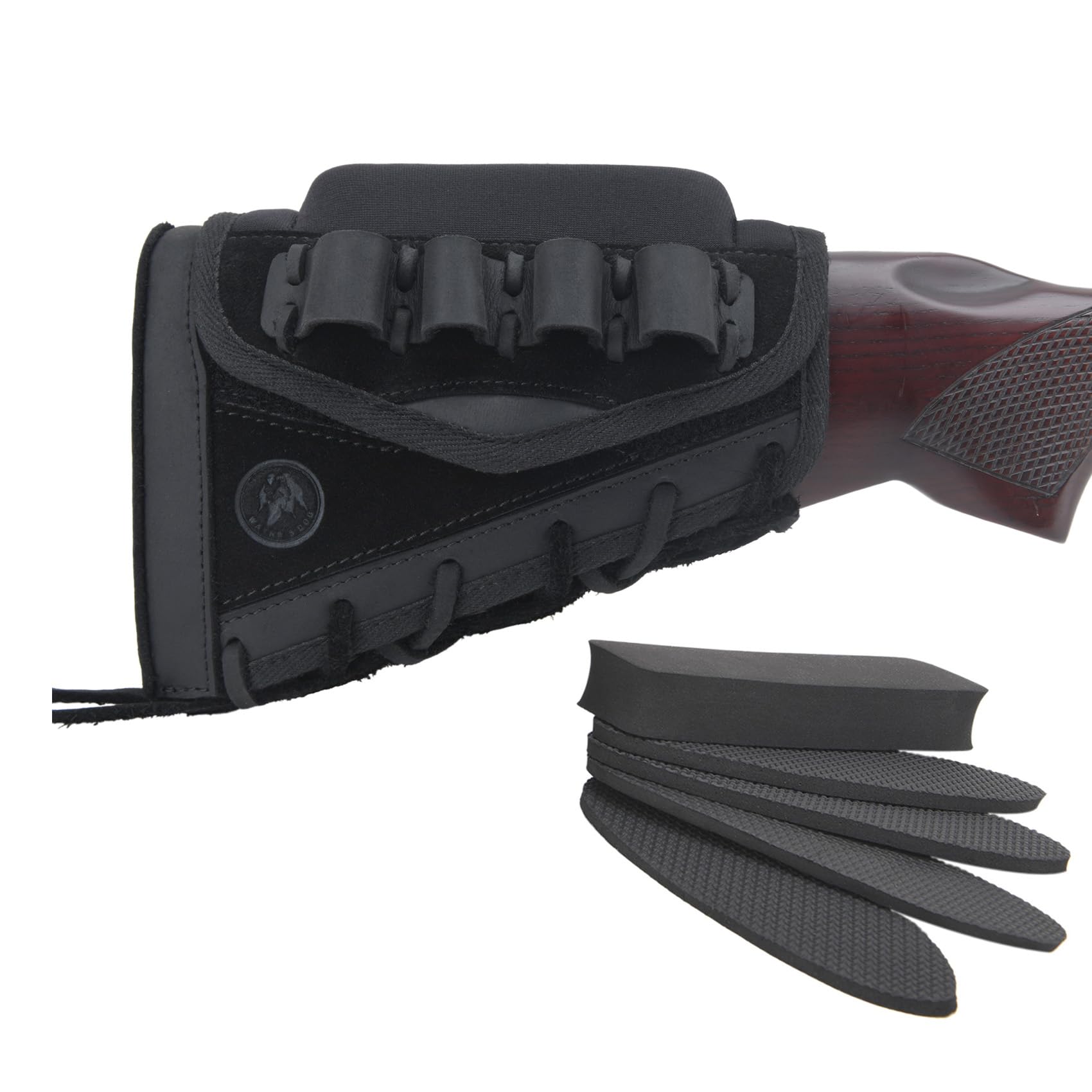 Tas Trost Appui-Joue de Crosse en Cuir, Rehausseur Ambidextre de Carabine avec Porte-Cartouches pour Calibres .308 .45-70 .30-30 .22LR