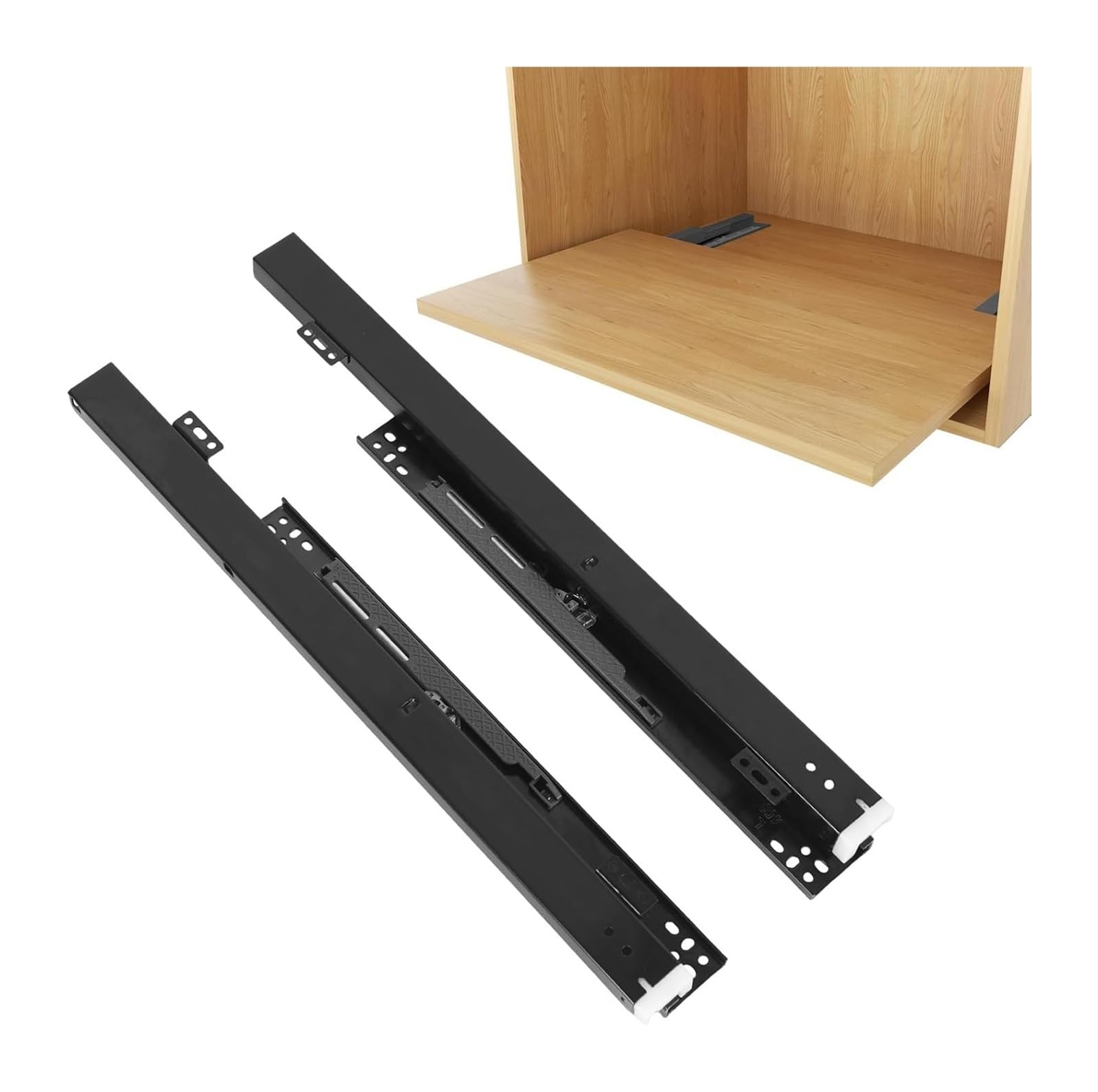 Guías ocultas para cajones Extensión total, Guías telescópicas for cajones, cierre suave, montaje inferior, extensión completa, negro, 8-26 pulgadas(18inch450mm)