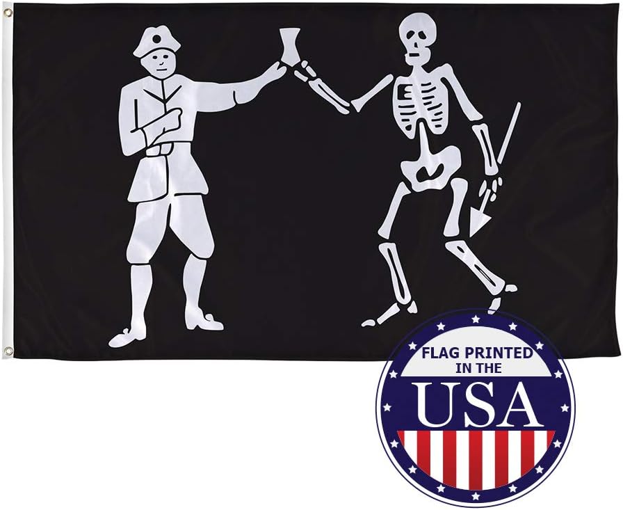 Vispronet 3ft x 5ft Bartholomew Roberts Pirate Flag, Jolly Roger Banner, Weather-Resistant Polyester Material, Metal Grommets, Pirate Party Ideas, Skull Outdoor Decor, Printed in USA, Flag Only