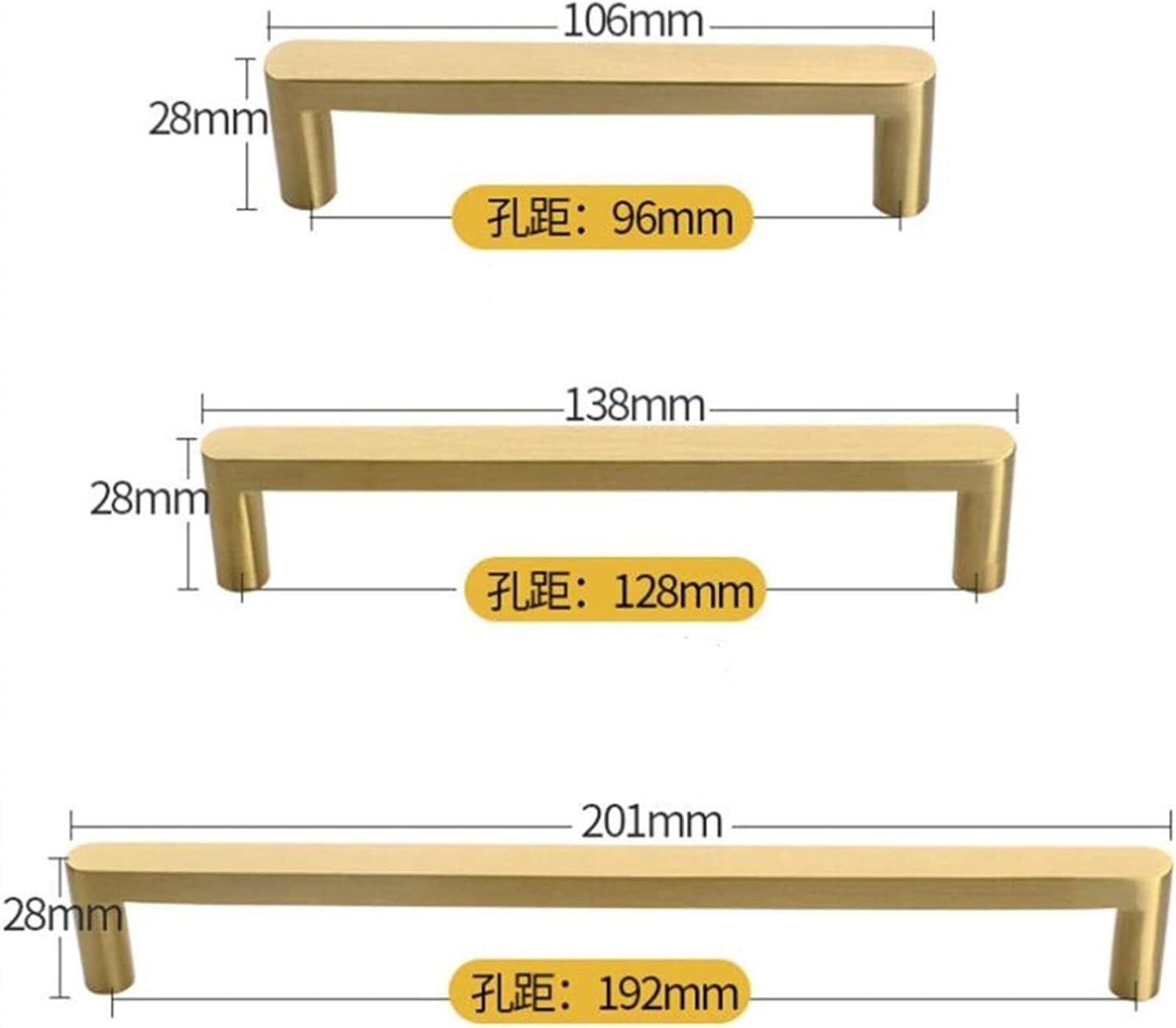 100mm-200mm Brass Cabinet Handles Style Gold Kitchen Cupboard Pulls Drawer Knobs Solid Furniture Handle Hardware 1Pcs Furniture Accessories