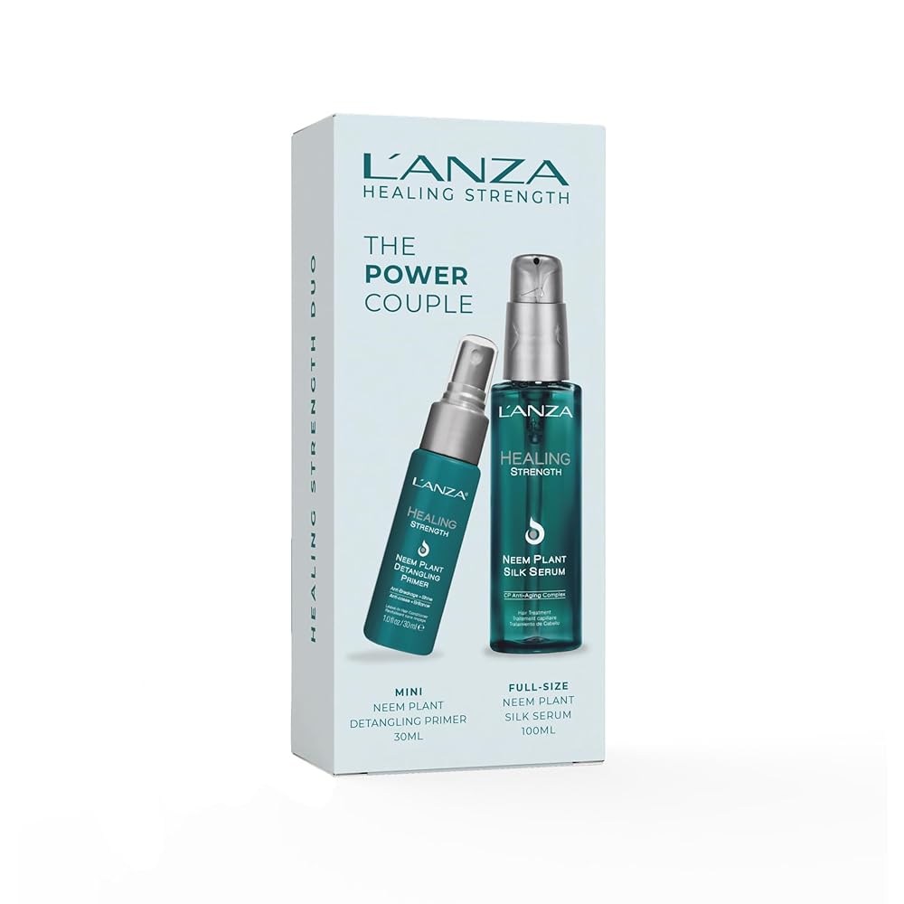 L\'ANZA Healing Strength Duo Hair Kit, Neem Plant Silk Serum Treatment & Neem Detangling Spray in a Gift Box, Healthy Growth & Split End Repair, Luxury Hair Care for Dry, Damaged Locks (1/3.4 Fl Oz)