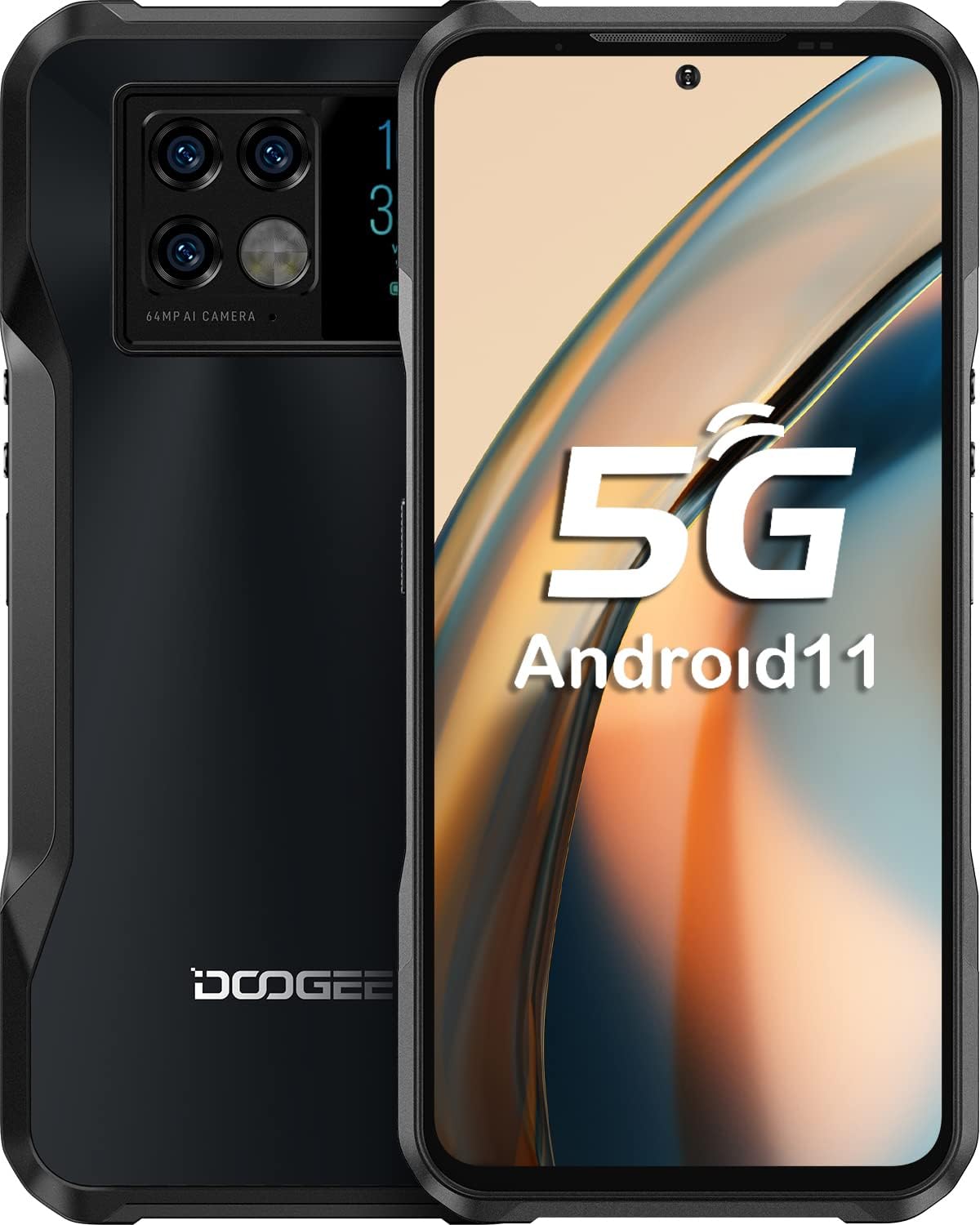DOOGEE V20 Movil Antigolpes 5G, 6.43”FHD AMOLED 2K 8GB+256GB, Cámara Triple 64MP, 6000mAh Batería 33W, Octa-Core Android 11 Telefono Movil Irrompible IP68 IP69K, NFC-Huella Dactilar