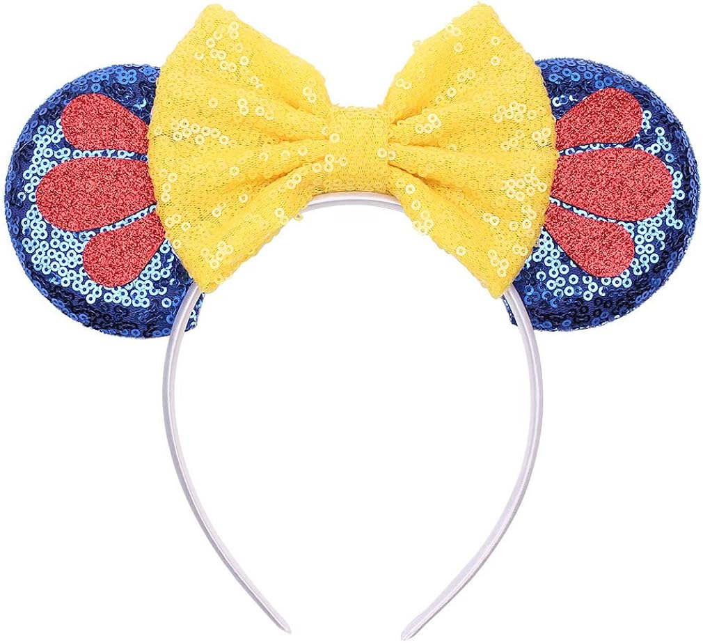 YanJie Snowwhite Mouse Ears Headband, SequinSparkle Bow Hairband Hair Accessories Costume(Yellow)