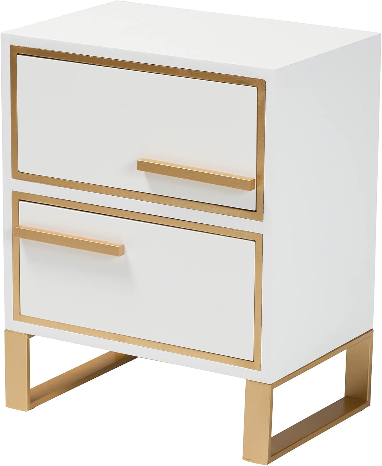 Baxton Studio Giolla Contemporary Glam and Luxe White Finished Wood and Gold Metal 2-Drawer End Table