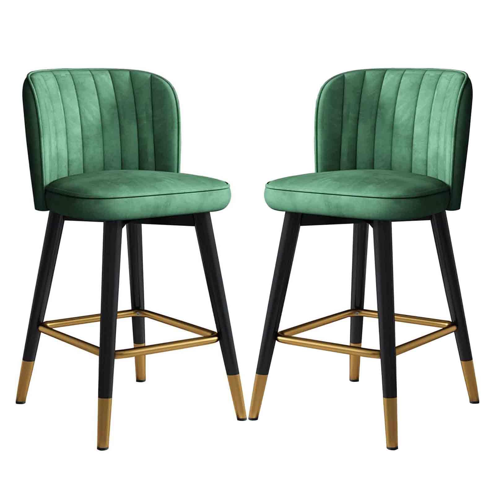 IUokLU Velvet Upholstered Swivel Bar Stools High Bar Chairs with Footrest and Backrest for Kitchen Counter Bar Blue 75cm(Green-75cm)