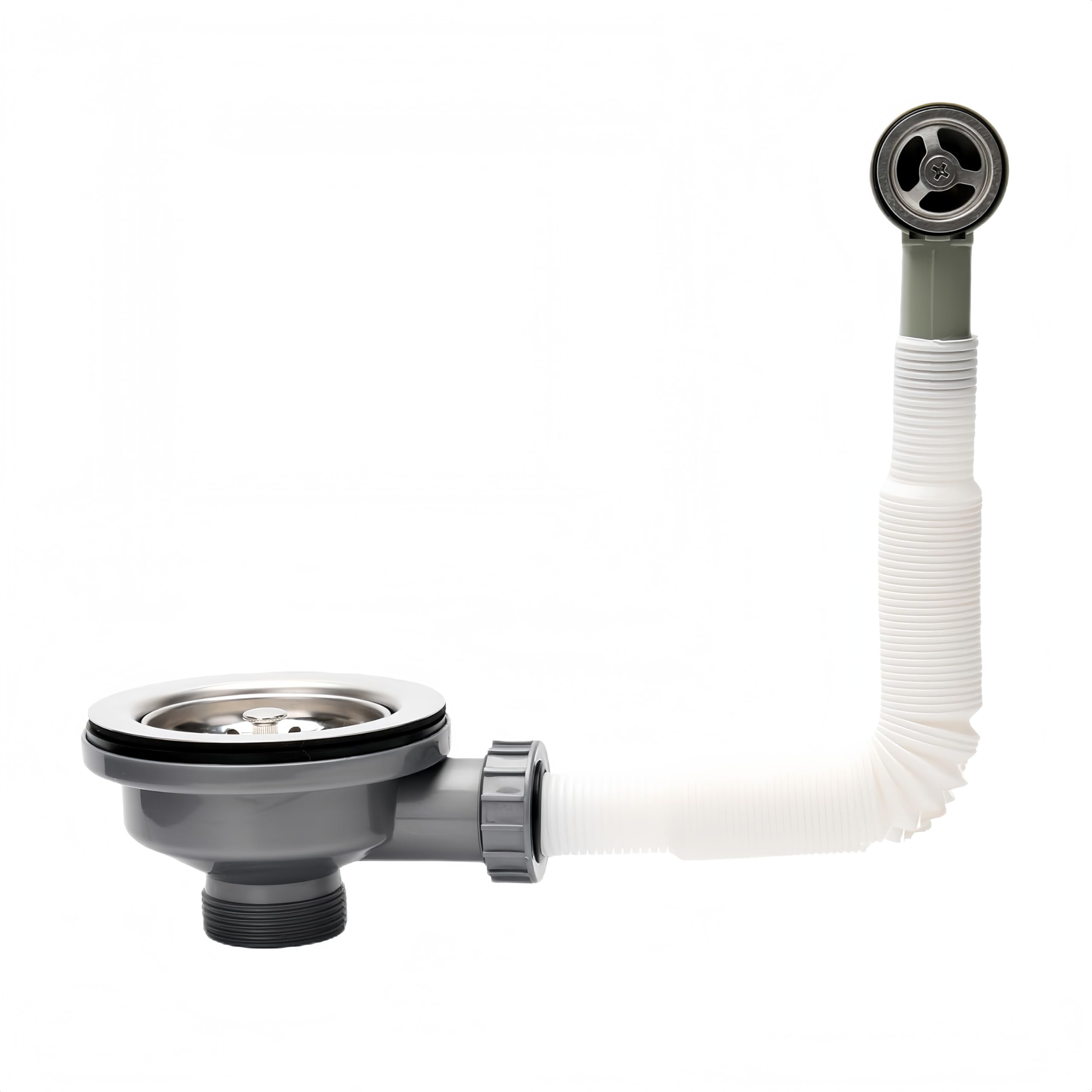 Sopimusz Silver Kitchen Sink Waste Kit With Overflow Pipe,Wash Basin Overflow Head- Rectangle Interface (Round)