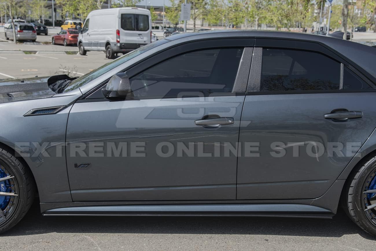 Replacement for 2009-2015 Cadillac CTS-V Sedan & Wagon Models | Black Moon Style Side Skirts Rocker Panel Extension Pair (ABS Plastic - Matte Black)