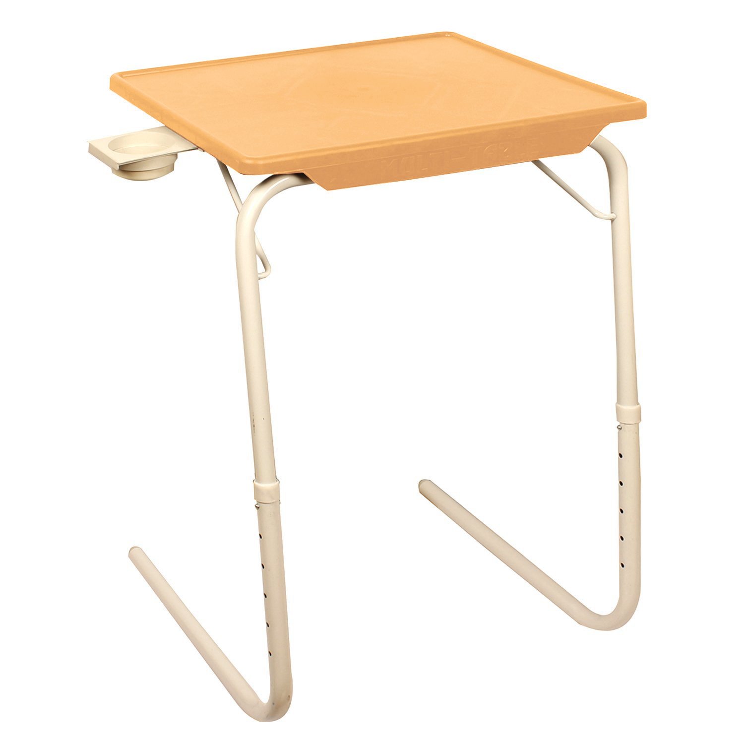 MULTI - TABLEMULTI - TABLE Proud Made in India Multi-utility Plastic Table with Cup Holder, 3 Times Stronger Than China Tables (Beige, Sandle Top with White Legs)