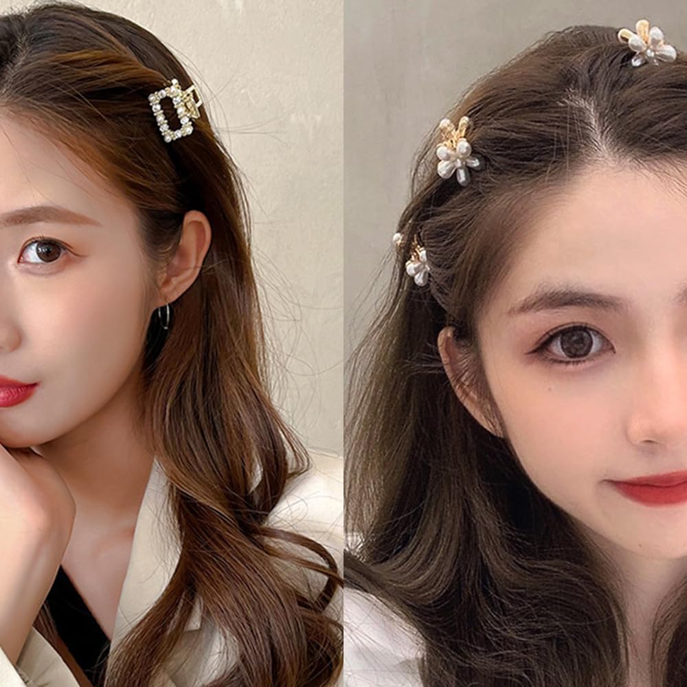 8Pcs Pearl Claw Clip Small Hair Clips for Women,Sweet Pearls Barrettes Various Styles Pearl Hair Claw Clips,Non-slip Mini Clawclips Gold Hairclip Decorative Hair Accessories for Women Girl - Image 4