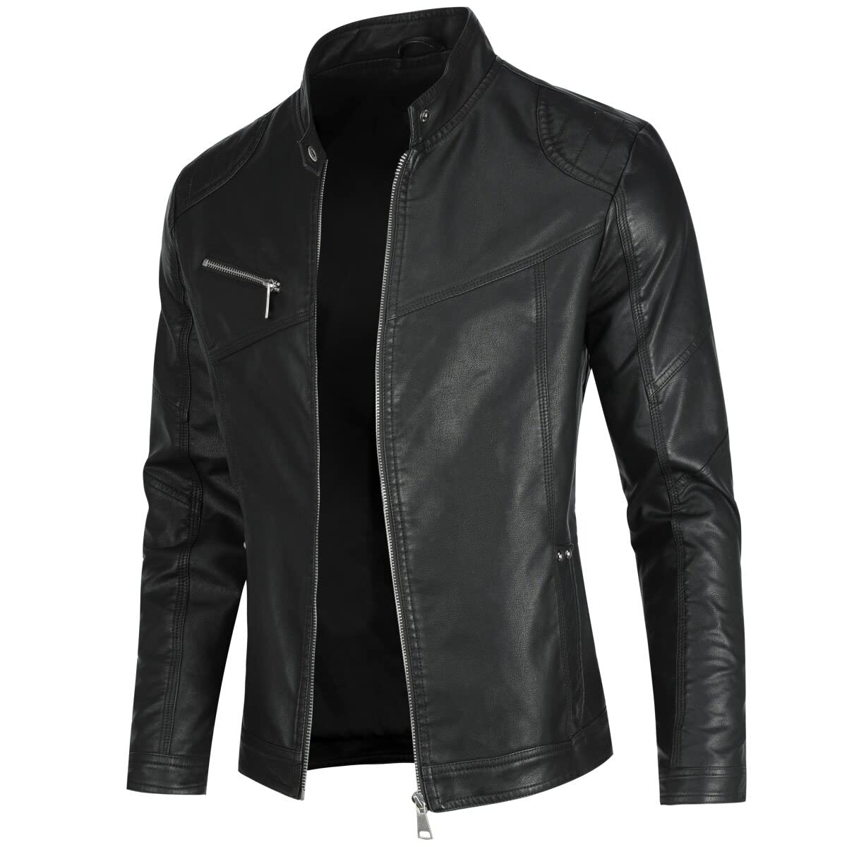 Allthemen Blouson Homme en Cuir Col Montant Bomber Moto Zippé Fermeture Eclair Casual Veste Cool Classique