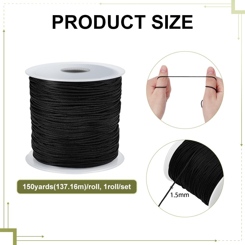 PH PandaHall 150 Yards Black Nylon String 1.5mm Jewelry Beading Thread Bracelet String Wind Chime Cord Blinds Lift Shade Cord for Jewelry Beading Friendship Bracelet Chinese Knotting Macrame Craft - Image 2