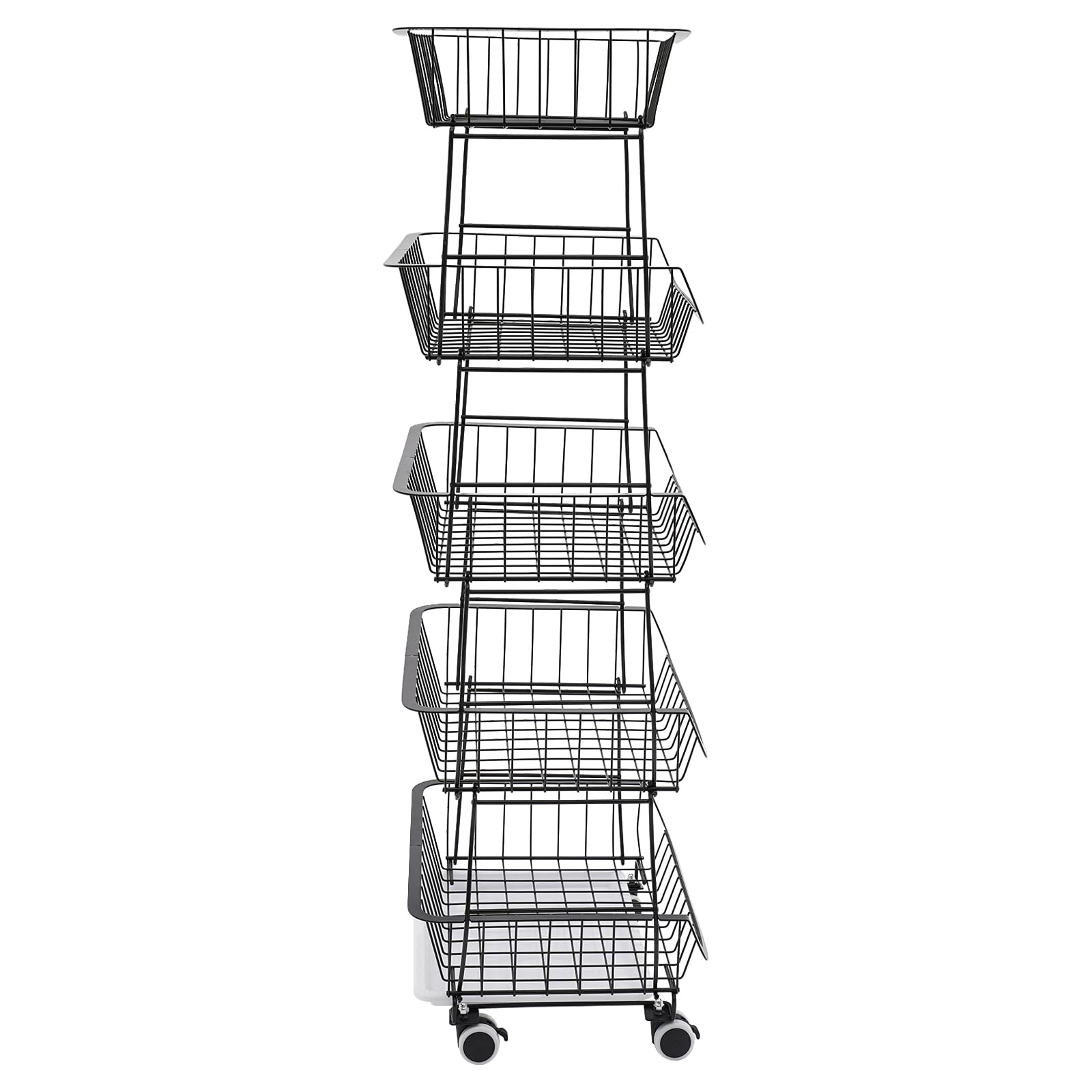 Czarny kosz na owoce, wózek kuchenny z rolkami, hamulec, tacka ociekowa, 5-poziomowy, 41 x 29 x 112 cm, stalowy wózek na warzywa, zdejmowany kosz do przechowywania, kosz druciany, kosz na warzywa
