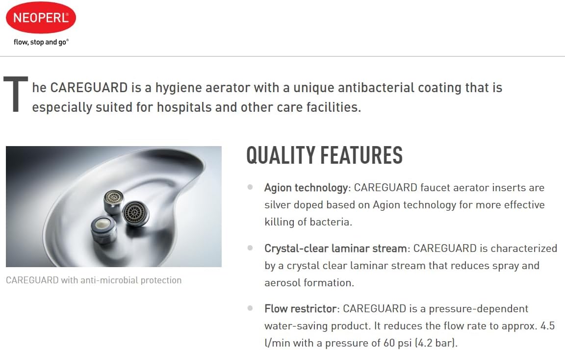 CareGuard Faucet Aerator 1.5 GPM Pro Cleaner Hospital & Health Care Water Saver Solution (Standard Female)