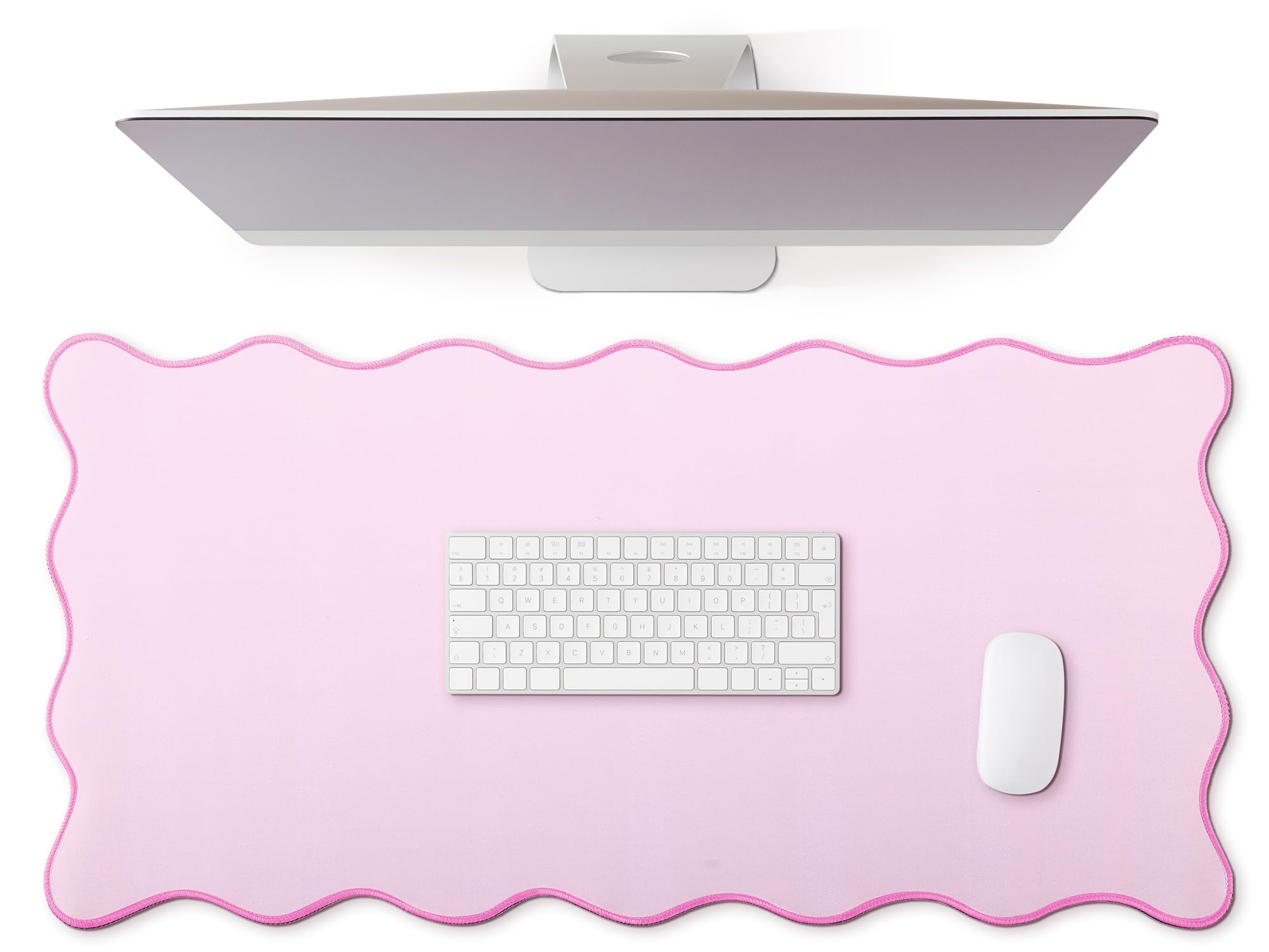 Hahafelt Scalloped Desk Mat Large Scalloped Piping Cute Desk Mat Aesthetic Preppy Table Pad Large Nonslip Pad with Edge Stitching Waterproof Gaming(Pink,31.5 x 15.75 Inches)