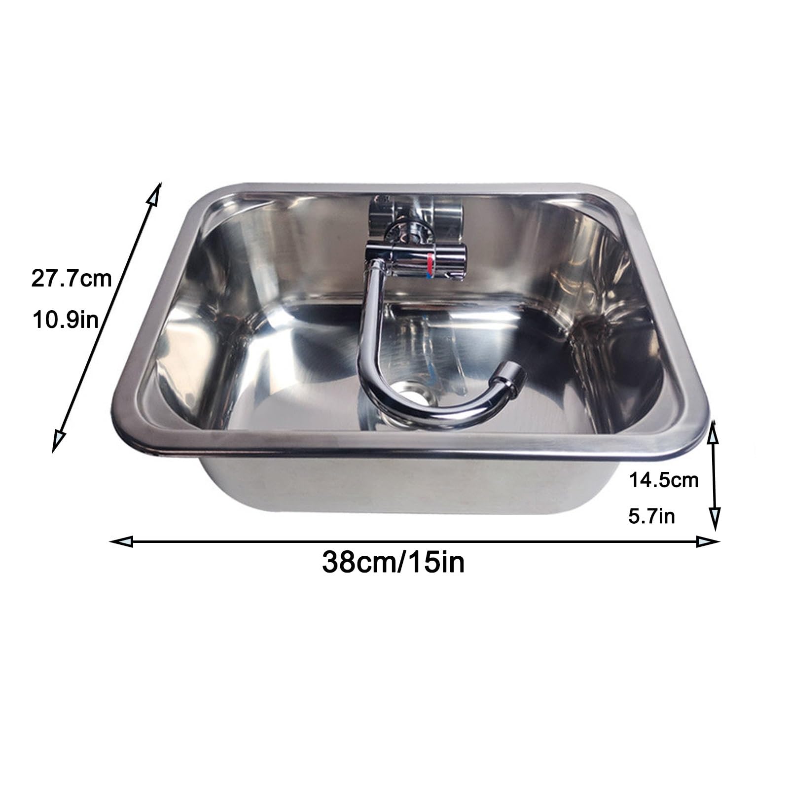 Fregadero Camper con Tapa, Fregadero Portatil Camping con Grifo Plegable, Lavabo Caravana de Acero Inoxidable 304, Fregaderos de Cocina, Ideal para Caravanas, Autocaravanas