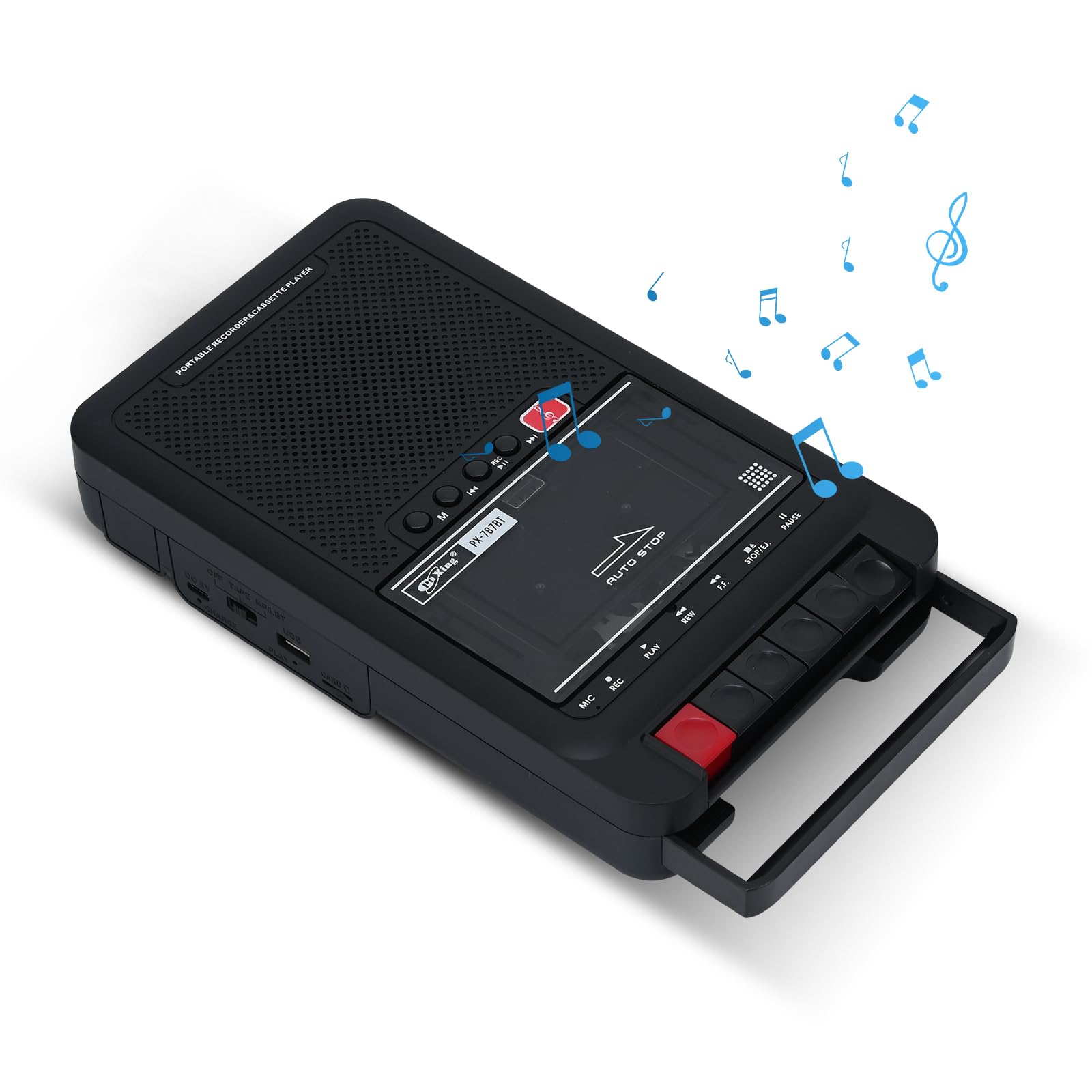 Boombox - Reproductor de casete portátil, retro, graba a casetes/USB/tarjeta TF a través de micrófono, reproductor de cinta de casete con conector para auriculares, calidad de sonido HiFi, portátil de