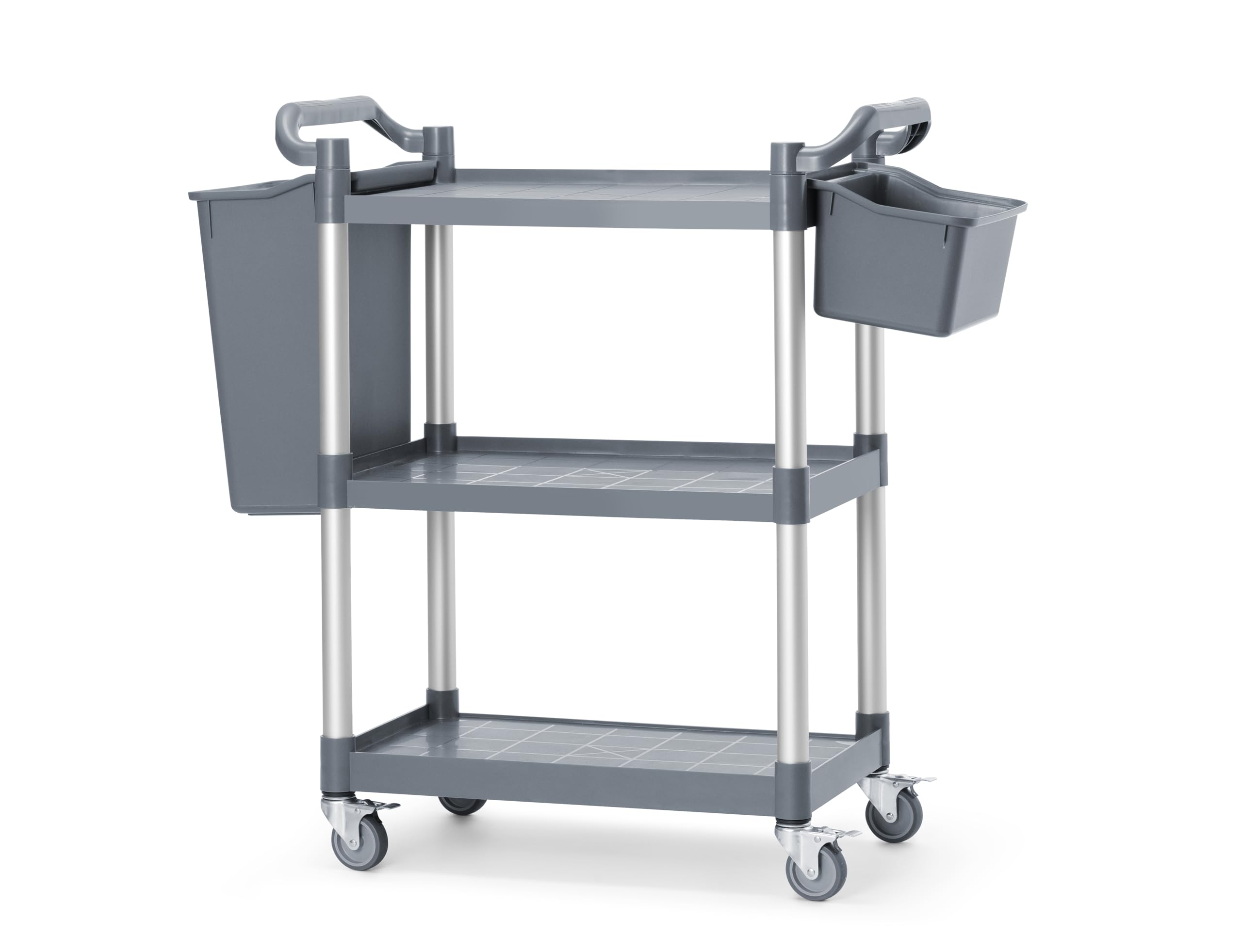 HENDI Carrito de Servicio Profesional, de Cocina o Restaurante, Multiusos, 3 estantes, 4 Ruedas giratorias (2 con Freno), Carga máx. 50 kg por Estante, 800x420x(H) 945mm, Polipropileno