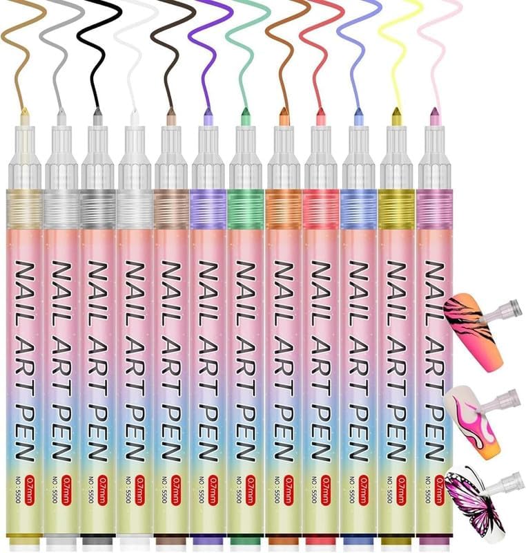 SUNTARA 12-Color Nail Art Pen Set, 0.7mm Fine Tip 3D Nail Paint Markers Tip Nail Markers for Detailing & Designs, Fast Dry Nail Art Kit for Creative Nail Styling-image-34
