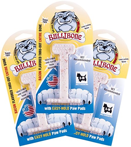Bullibone Nylon Dog Chew Toy for Aggressive Chewers - Dental Hygiene Bone with Bacon Flavor Durable Tough Chew Toys for Small Dogs Indestructible Dog Bone - 3 Pack