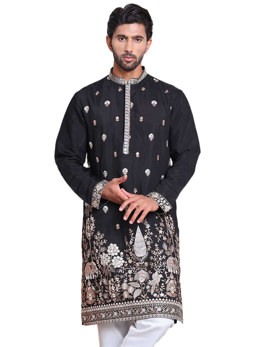 Jompers Black Floral Embroidered And Sequins Kurta Set. (Black, Xxl)