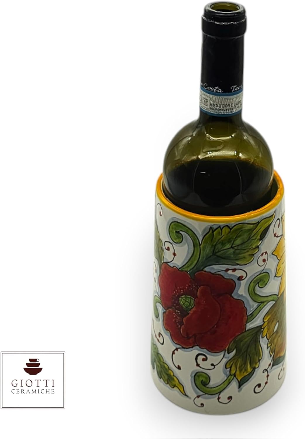 Authentic Hand Painted Italian Ceramic Utensil Holder for Countertop - Tuscan Pottery Kitchen Utensil Crock & Wine Bottle Holder - Traditional Home Decor Ceramics Made in Italy