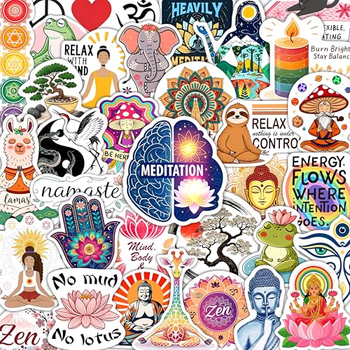 100Pcs Meditation Stickers for Water Bottle and Laptop - Gift for Meditation Lovers - Zen Chakra Stickers - Gift for Women & Men