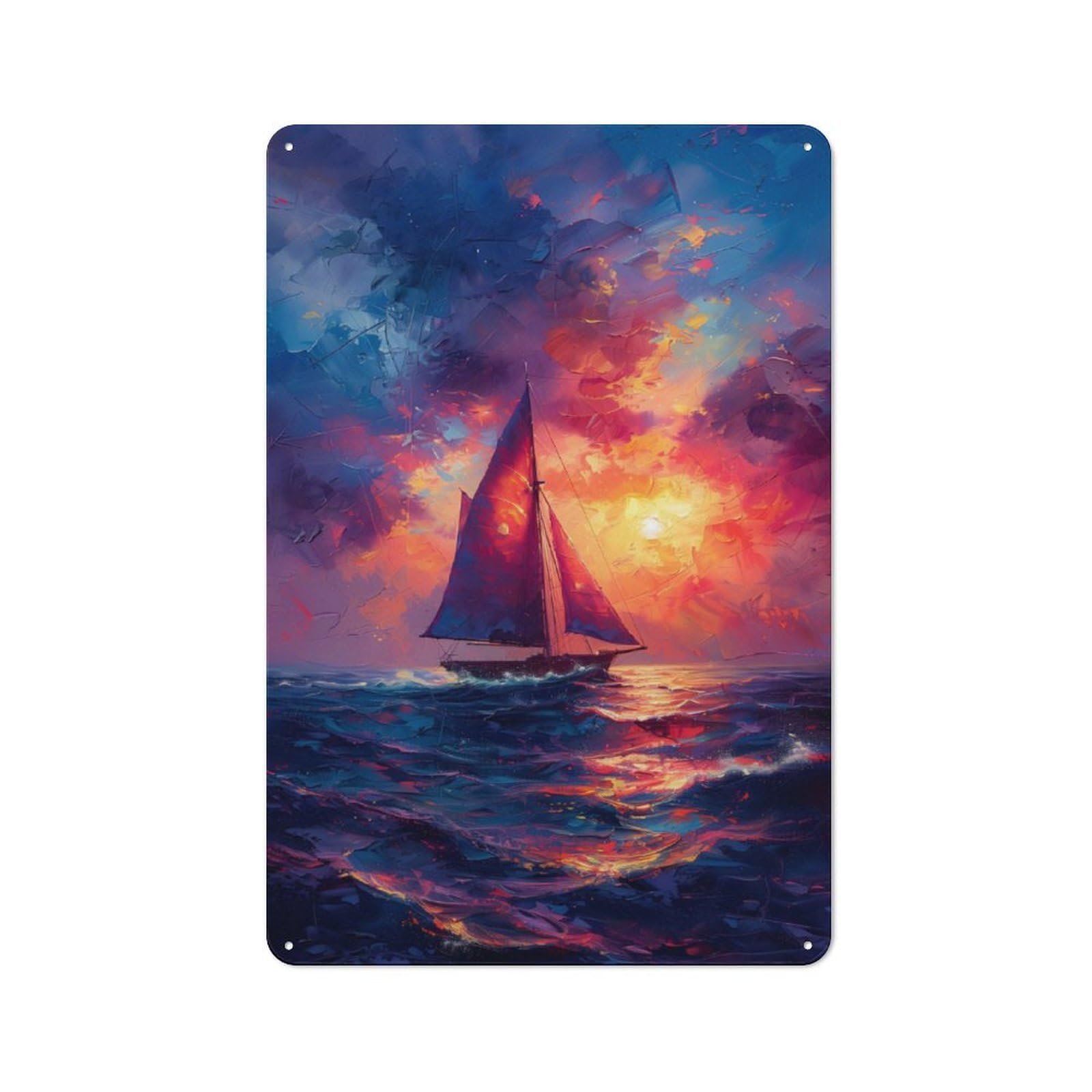 Junmoney Sailboat Sunset Tin Sign 30X20cm With For Living Room Wall, Rustic Decor, Seasonal Metal Wall Decor For Autumn Interiors