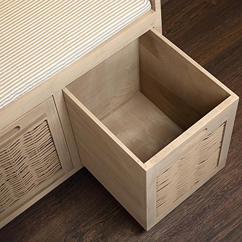 Melko Sitzbank-Kommode mit Stauraum 3 Weidekörben in beige aus Holz Sitzkommode mit Auflage Truhenbank 90 x 45 x 34 cm