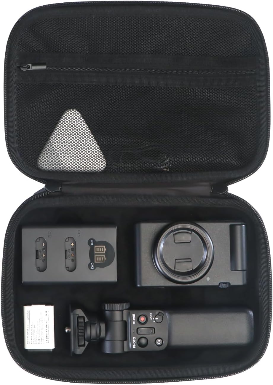 Hard EVA Protective Case for Sony ZV-1F/ZV-1/ZV-1 II Digital Camera, Waterproof Shockproof Travel Storage Box with Tripod & Accessory Compartments (Black)